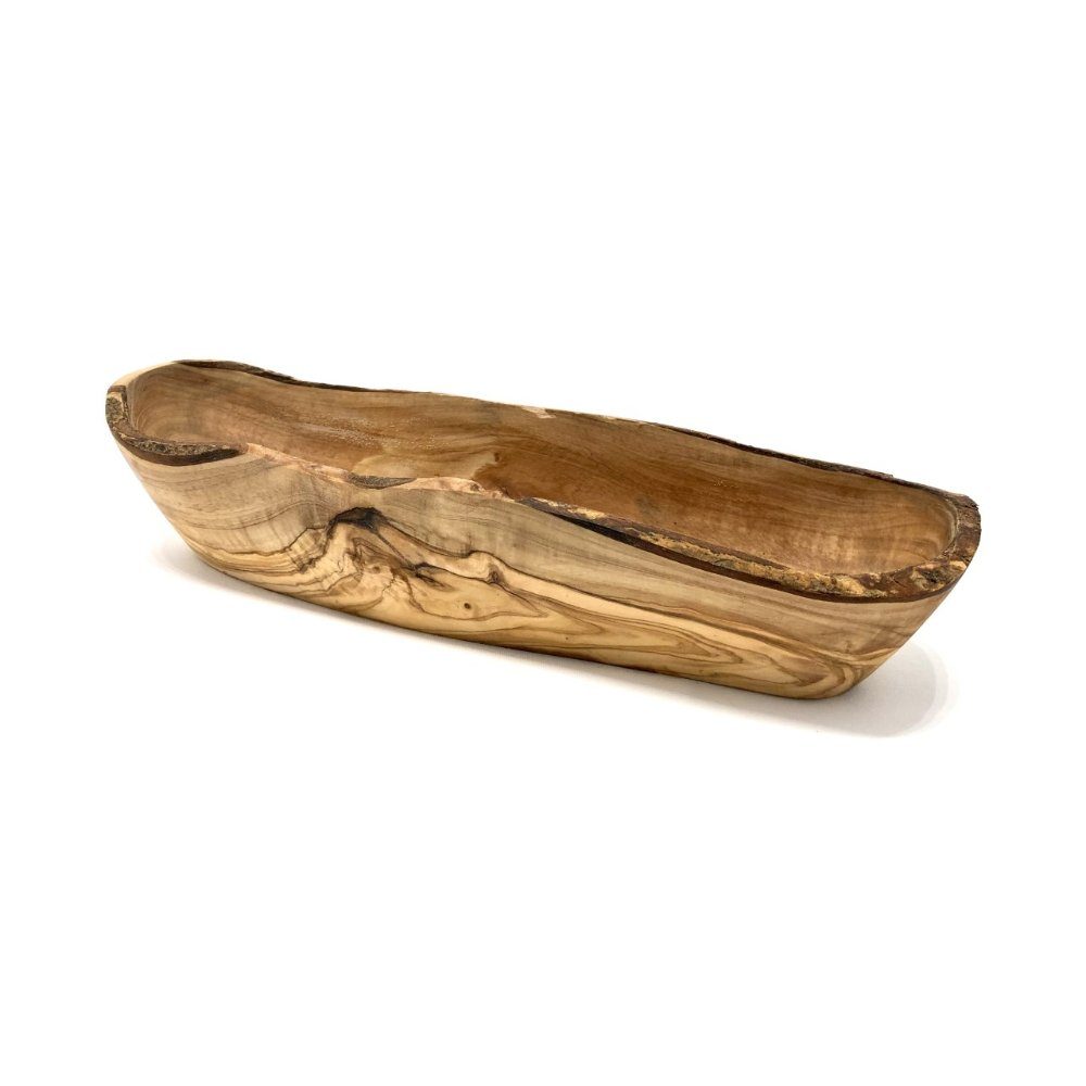 Olivenholz-erleben Brotschale oder Baguetteschale naturell Länge ca. 25 – 34 cm, Olivenholz, (1-tlg), Passend für längere Brote wie Baguette oder Ciabatta, fein geschliffen