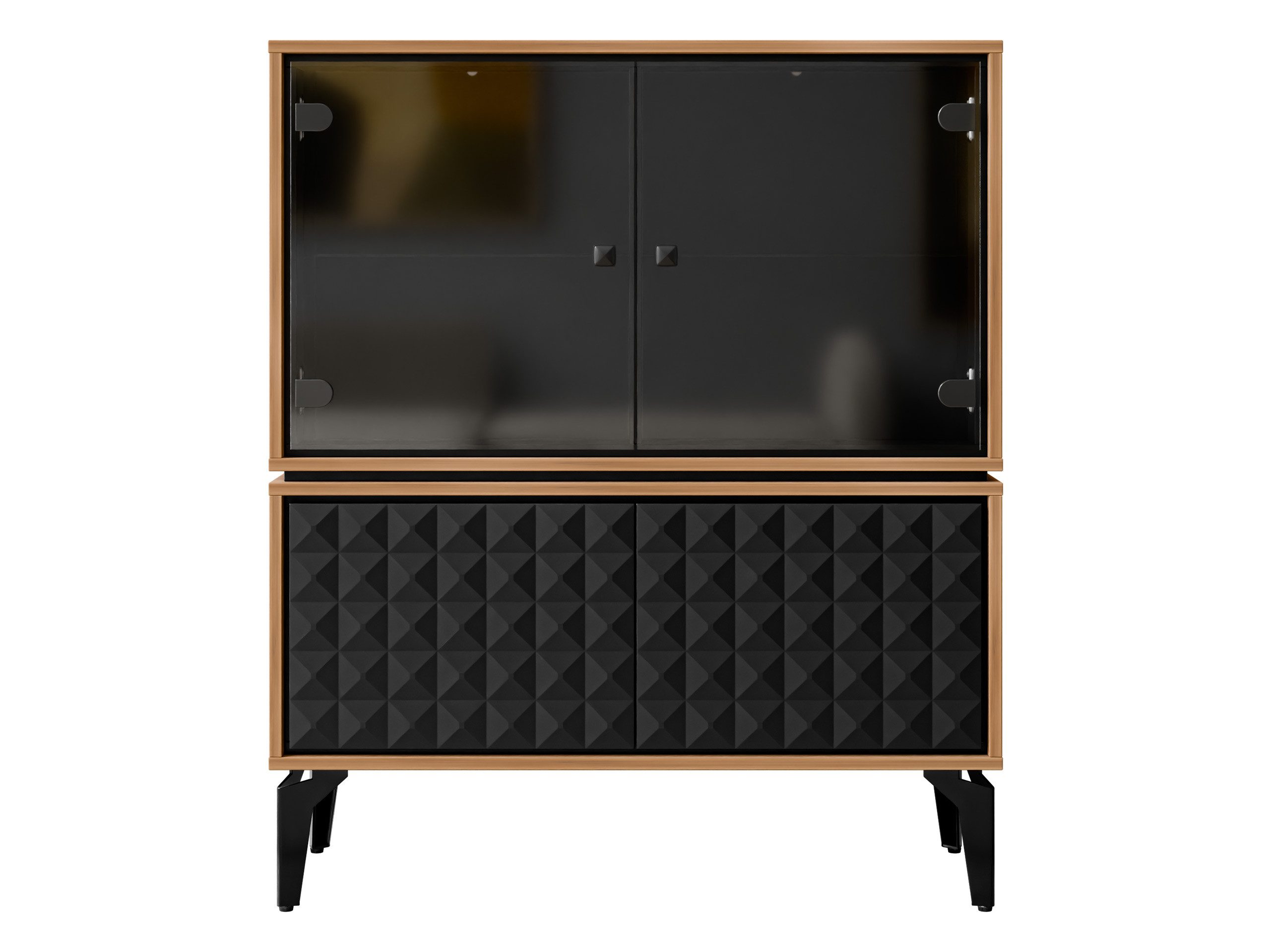 MIRJAN24 Vitrine Ella 102 (mit vier Drehtüren) Gehärtetes Glas, Schwarze Metallfüße