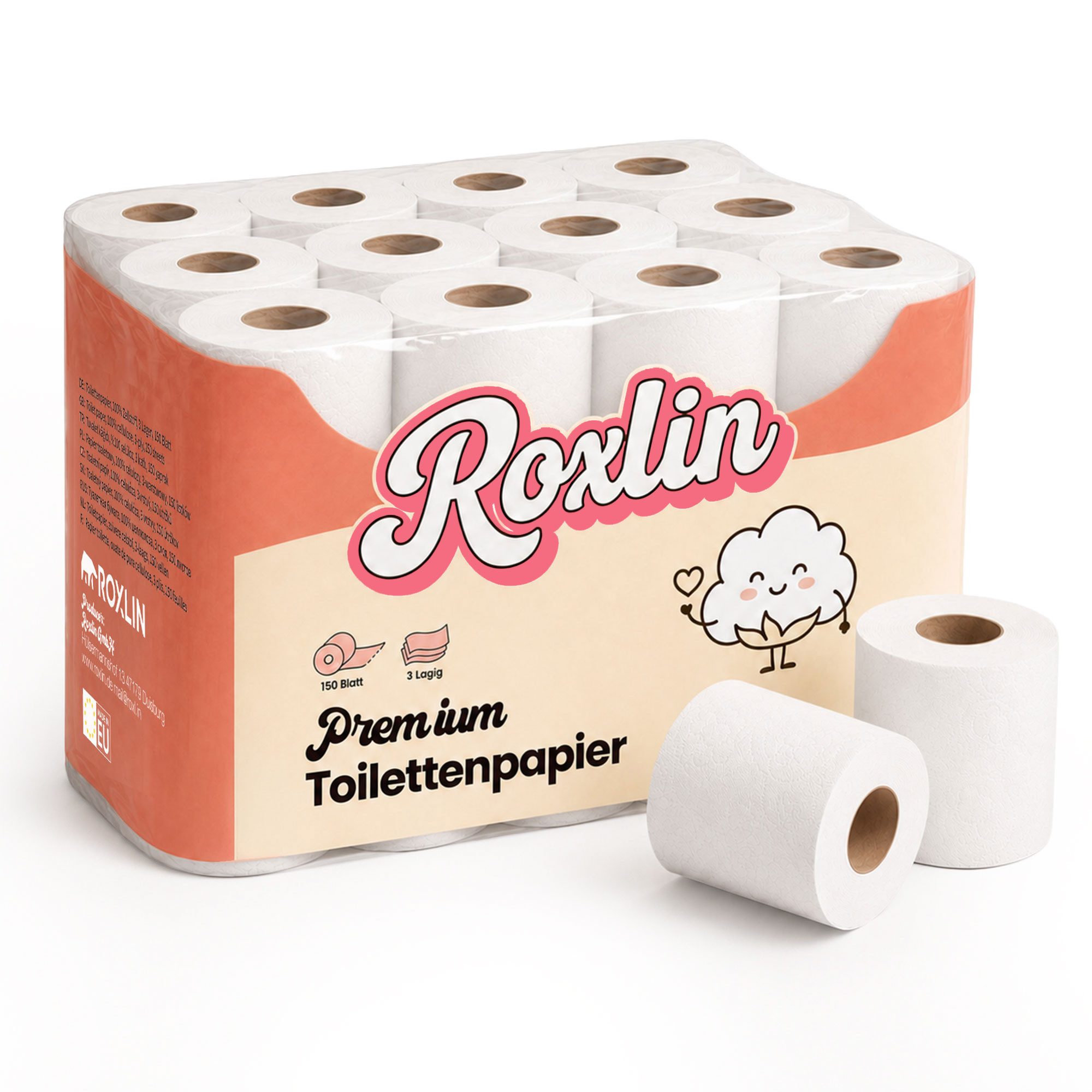 Roxlin Toilettenpapier Toilettenpapier, 3-lagig, Ultraweich, Saugstark, Reißfest (24-St)