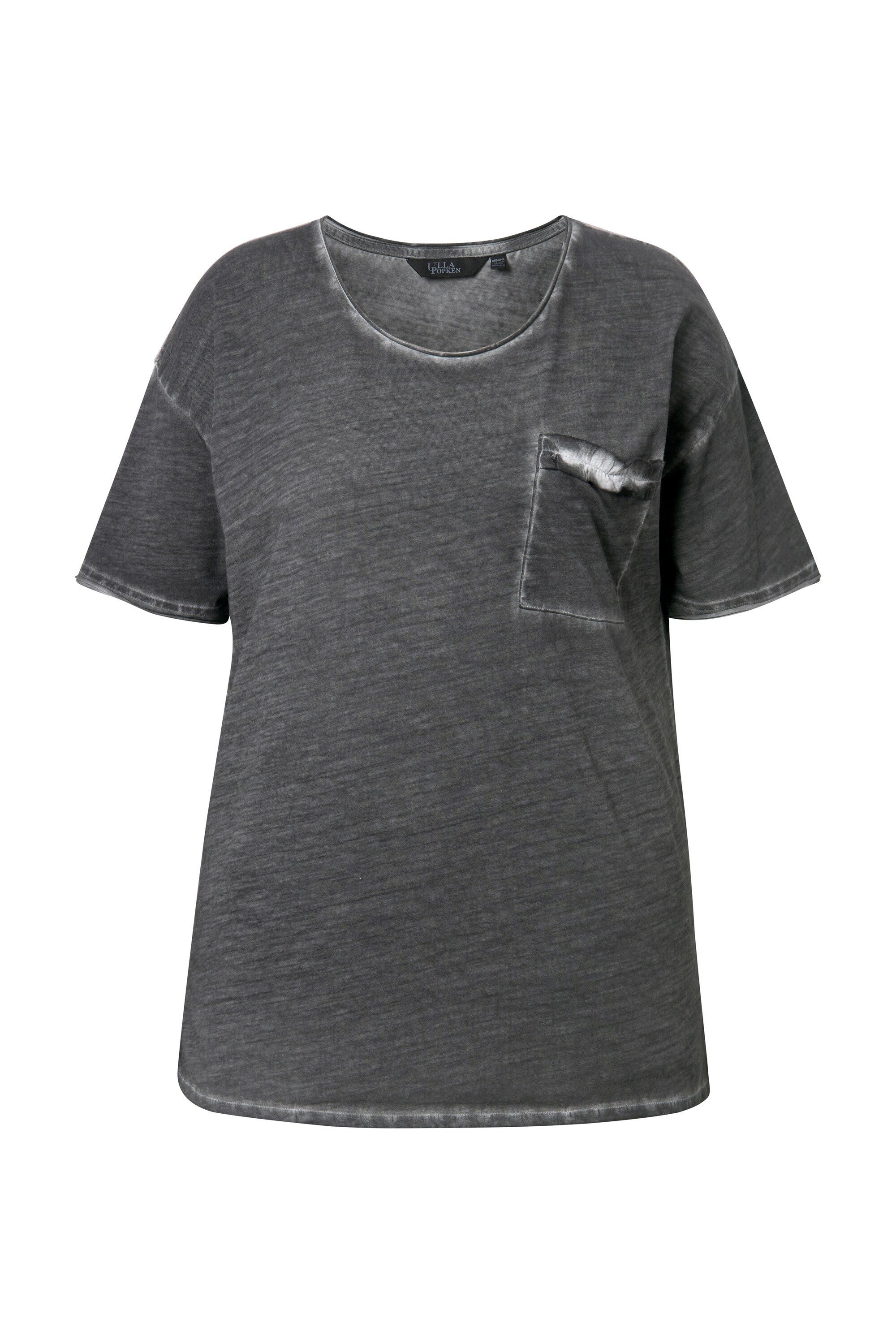 Ulla Popken T-Shirt T-Shirt oversized Rüschen-Brusttasche Halbarm günstig online kaufen