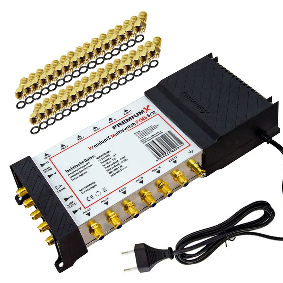 PremiumX SAT-Multischalter Multischalter Set 5/12 Multiswitch SAT Verteiler 32x F-Stecker