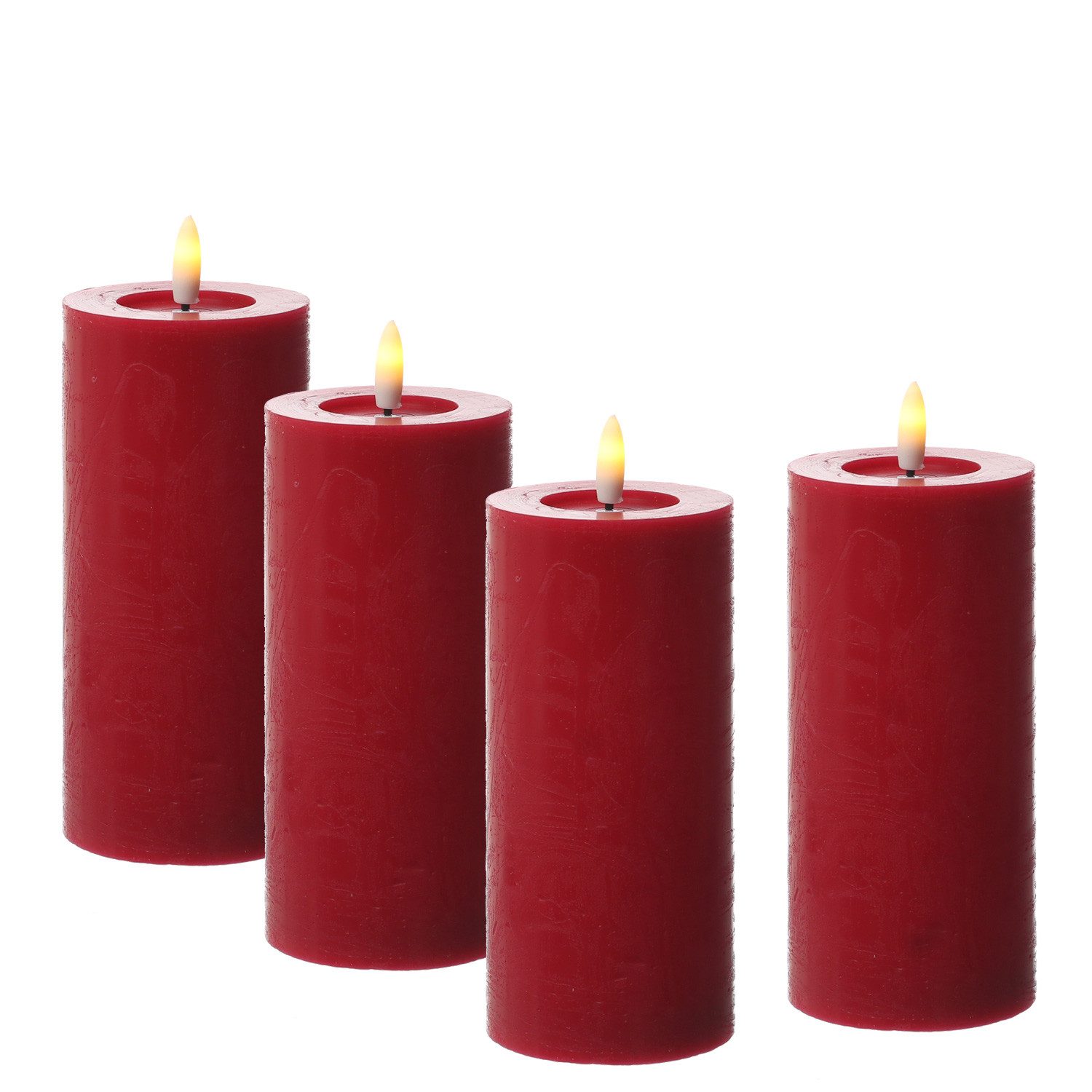 Adilina LED-Kerze Kerzenset LINA Rustik Optik für Adventskranz 7x15cm Timer rot 4St, LED Classic, warmweiß (2100K bis 3000K) – Bild 2 von 4