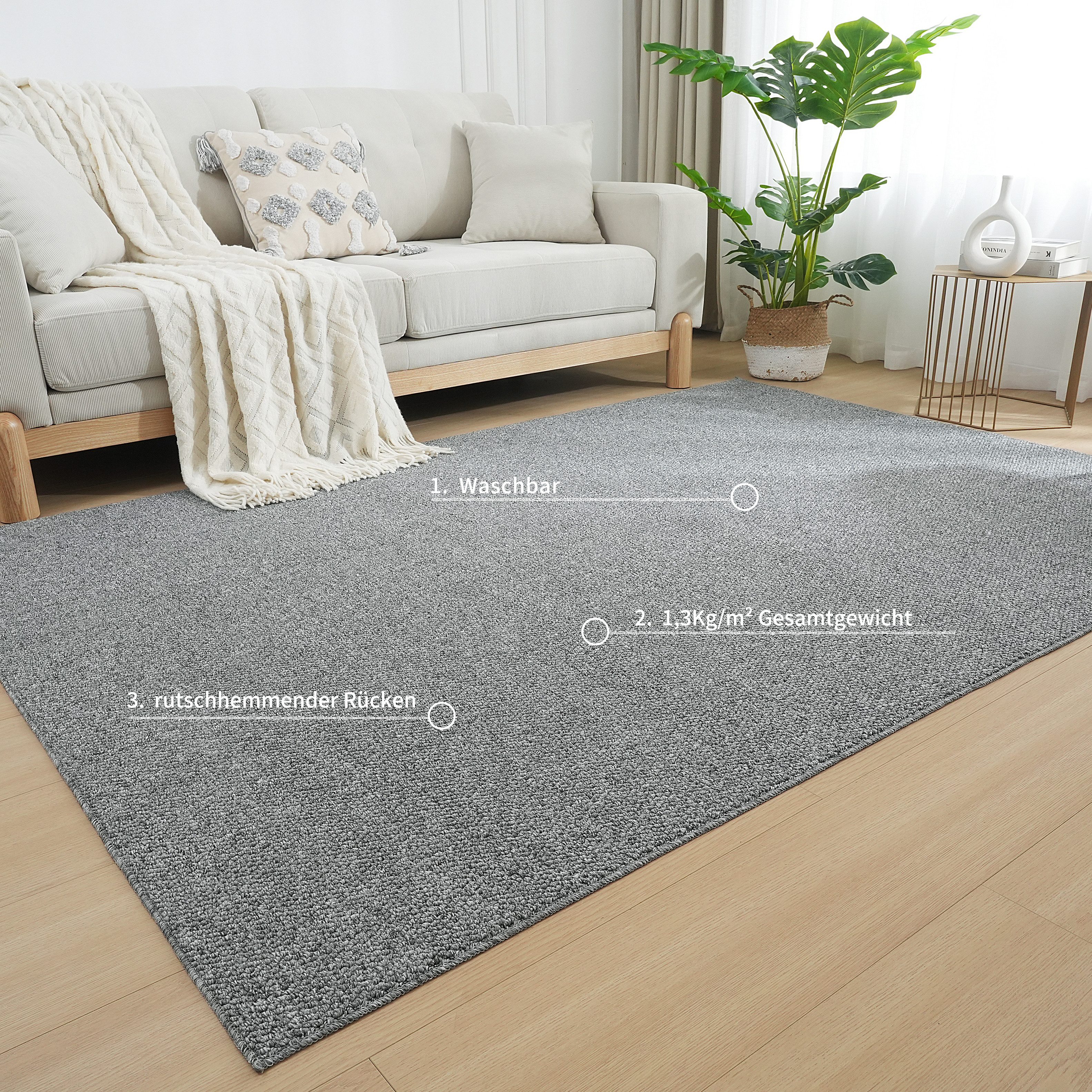 OTTO home Teppich Lilia, rechteckig, Höhe: 5 mm, Sisal-Optik, uni, waschbar, Wohnzimmer, Schlafzimmer, Esszimmer