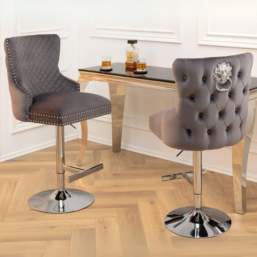 LebensWohnArt Stuhl Edler höhenverstellbarer Barstuhl LEON Samt grau Edelst günstig online kaufen