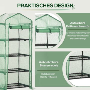Outsunny Foliengewächshaus Folien Gewächshaus Treibhaus Tomatenhaus Pflanzenhaus Grün, BxTxH: 70 x 50 x 160 cm, BxLxH: 45 x 61 x 160 cm, Set 1-St., Frühbeet 4 Regalfächer, Mit Pflanzenregal