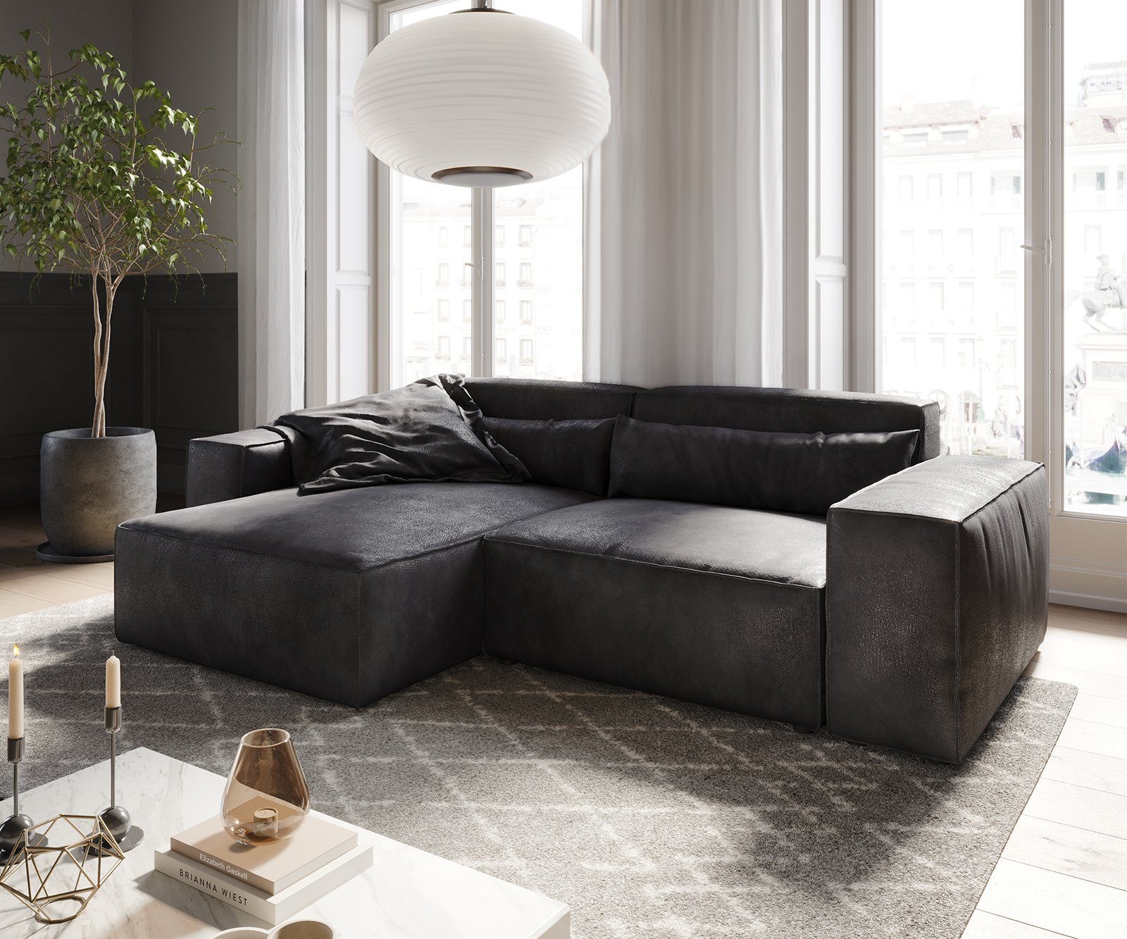DELIFE Ecksofa Sirpio, Lederimitat Vintage Anthrazit günstig online kaufen