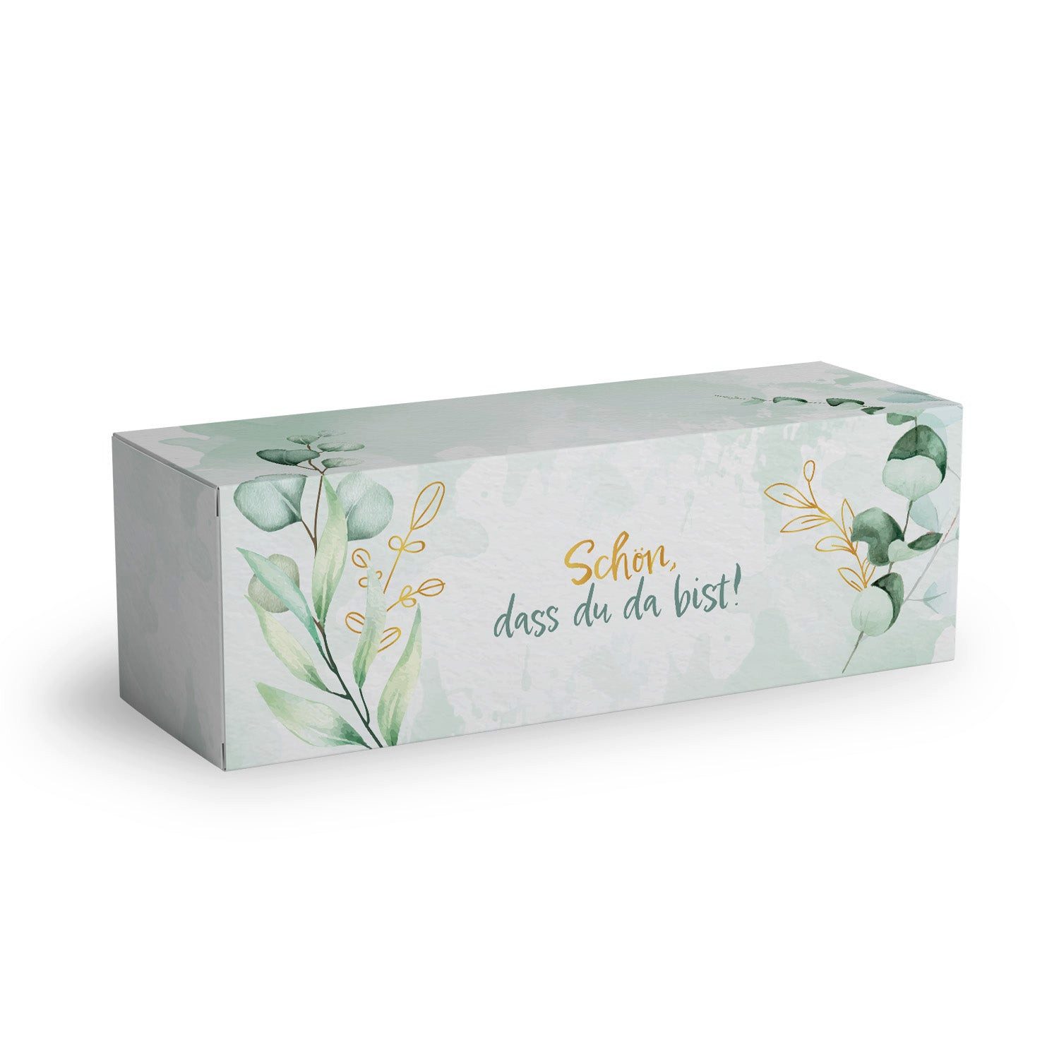 Logbuch-Verlag Dekofigur 10 Eukalyptus Geschenkboxen Schön, dass du da bist grün gold