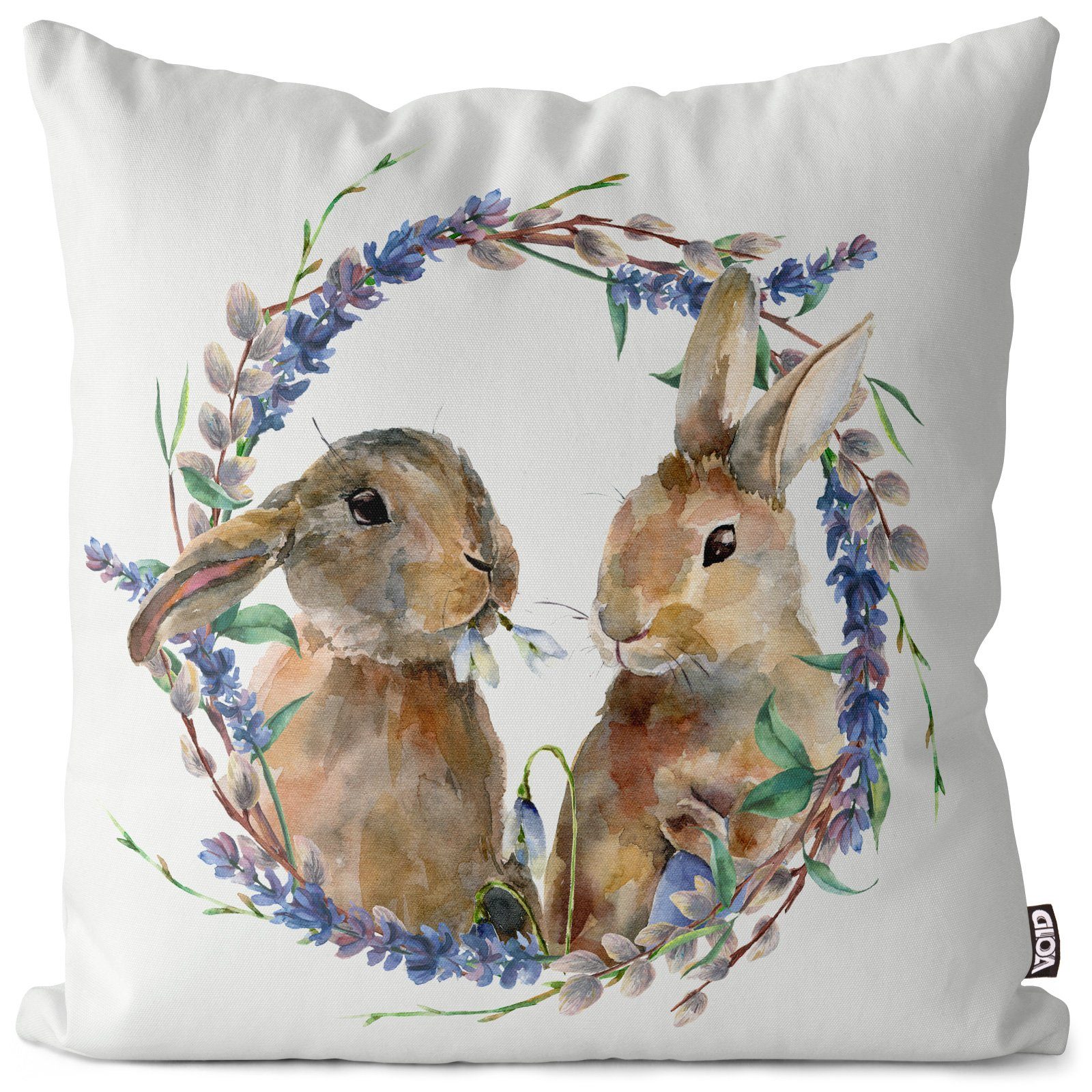 VOID Kissenbezug, (1 Stück), Hase Ostern Blumen Tiere Wiese Frühjahr Paar Liebe Blumenkranz Deko Weidenkätzchen Landhaus süß