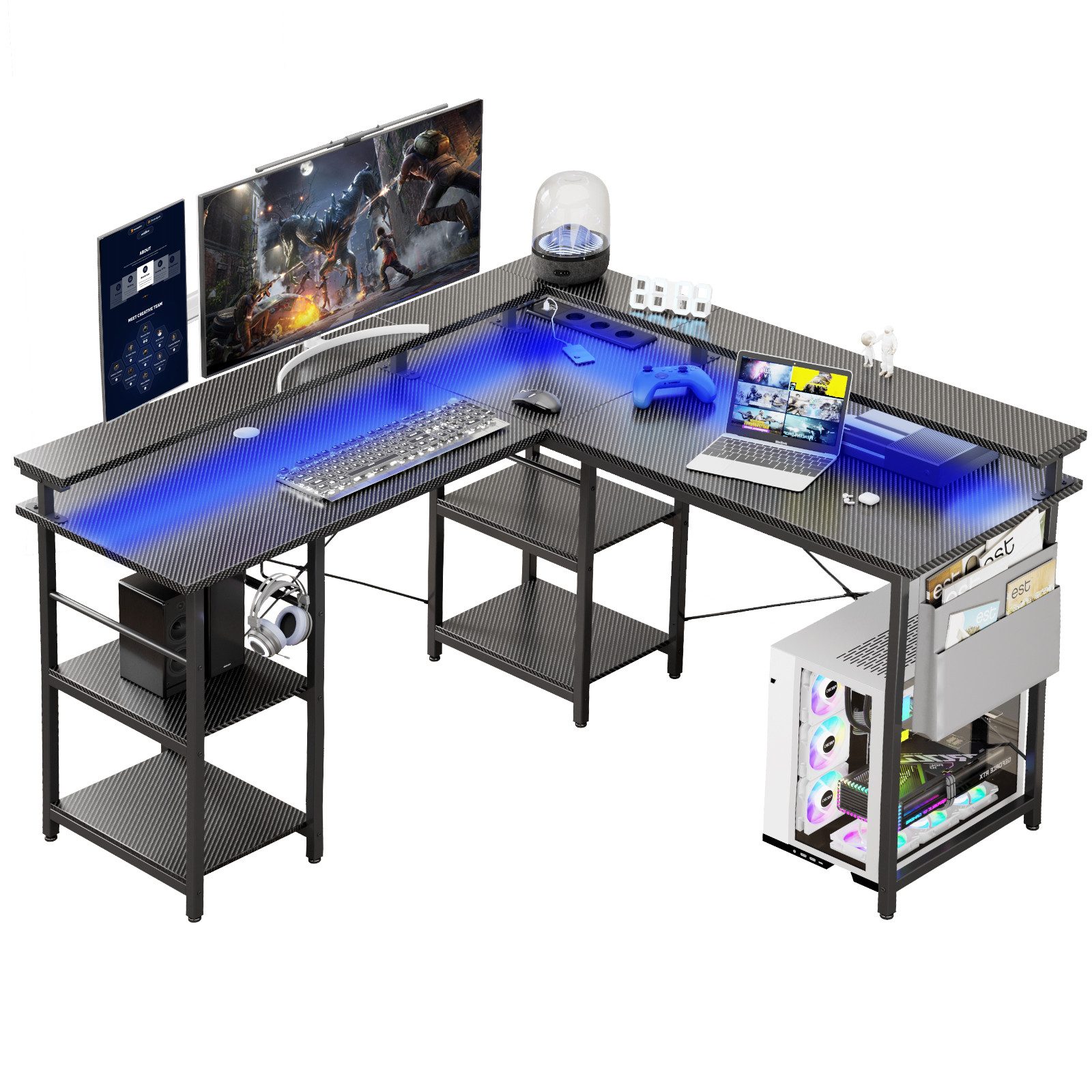 BBWL Computertisch L-förmiger Gaming-Schreibtisch mit LED, Steckdose, Monit günstig online kaufen