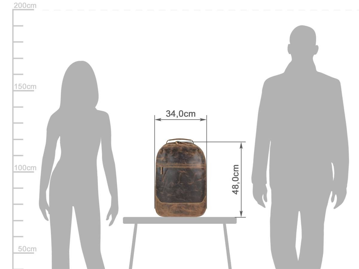 Greenburry Reisetasche "Vintage" Rucksack Leder 34x48x16cm antikbraun, als Overnighter Reiserucksack für den Kurztrip