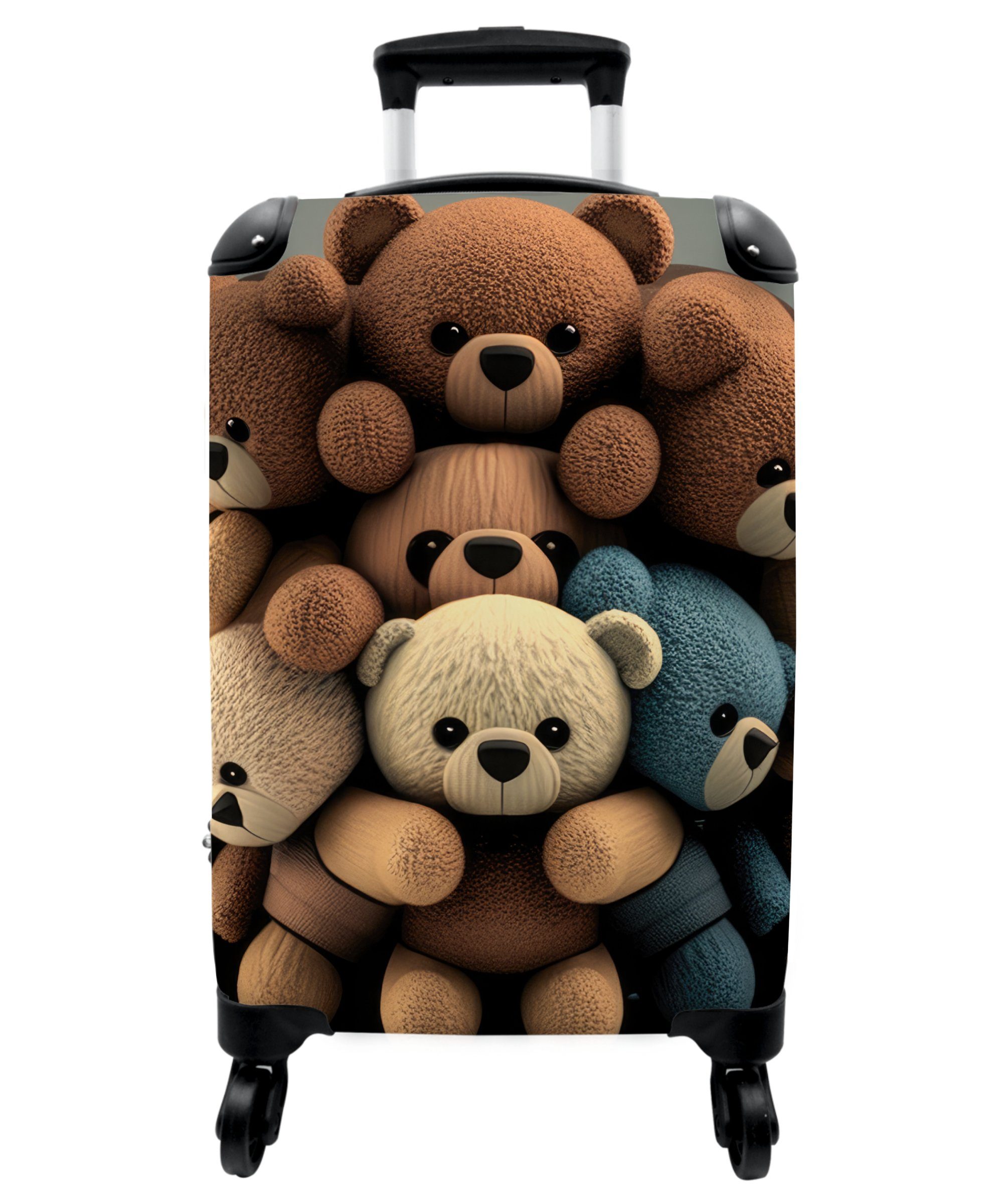 NoBoringSuitcases.com© Kinderkoffer 55x35x20cm Teddybär - Koffer - Mädchen, mit - Braun Reisetasche Handgepäck - Kindertrolley, für Ferien, Rollen, - Teddy Jungen Design rollen, 4