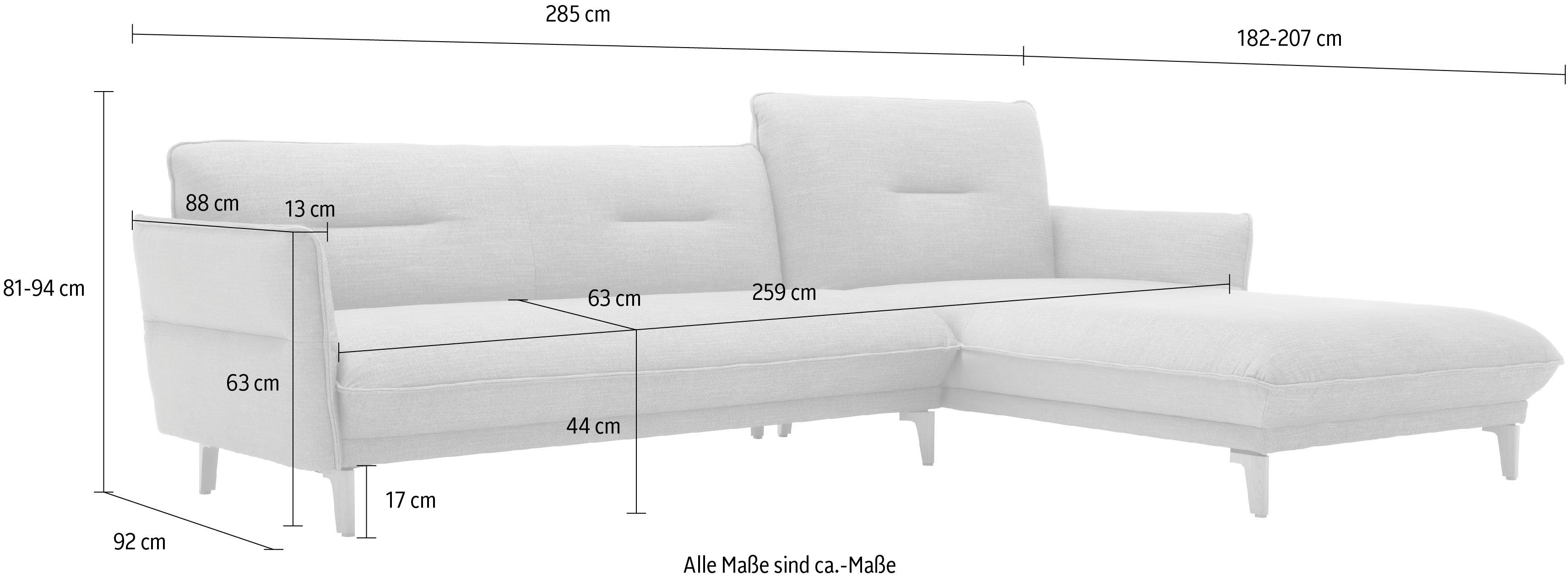 hülsta sofa Ecksofa hs.430, Recamiere 068-58 Rücken schwarz-grau hoher cm mit Breite Neigefunktion, 285