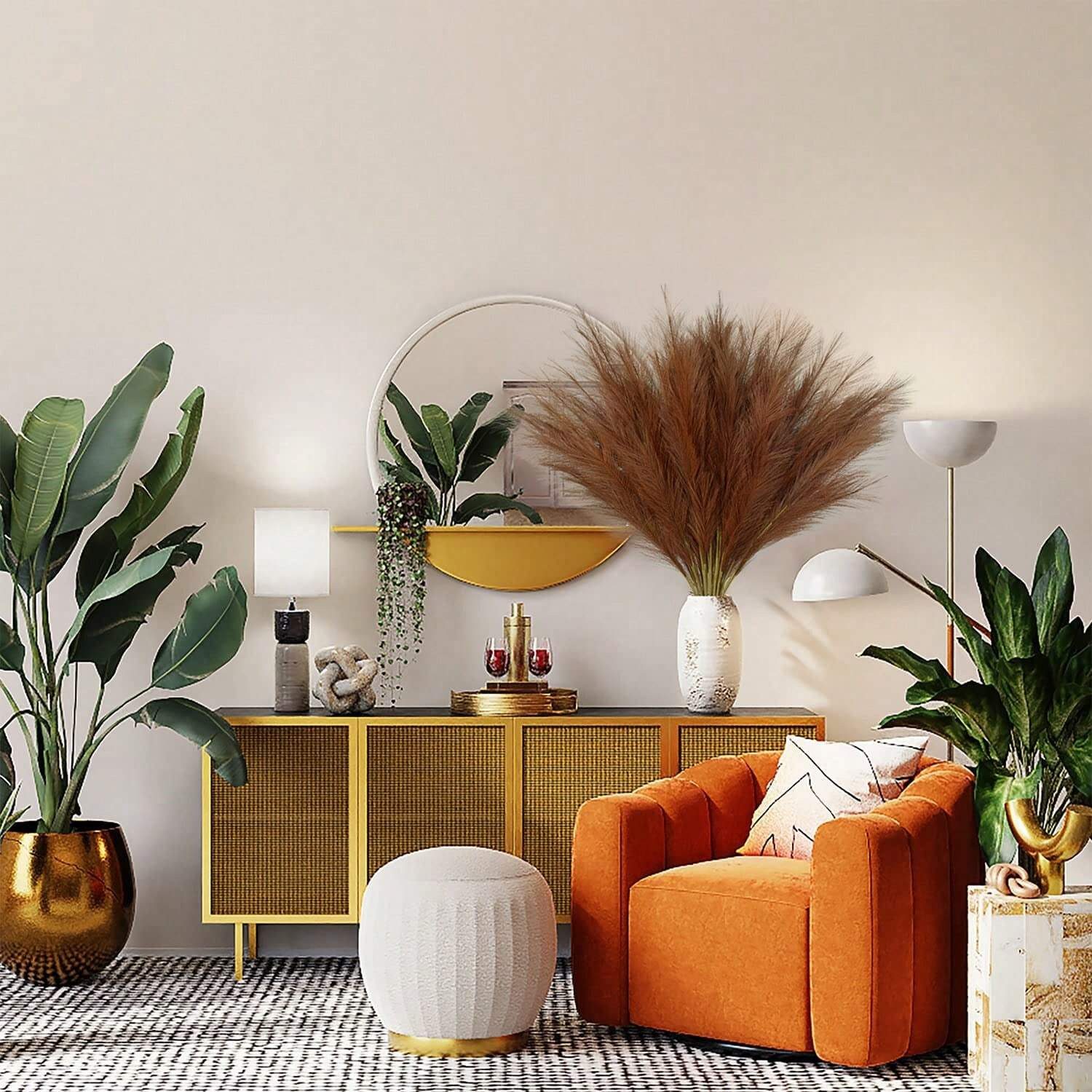 Kunstblume Künstliches Pampasgras 30 Stück Set Deko – Kunstpflanze flauschig Boho Pampasgras, Fanci Home, für Wohnzimmer Schlafzimmer, langlebig pflegeleicht
