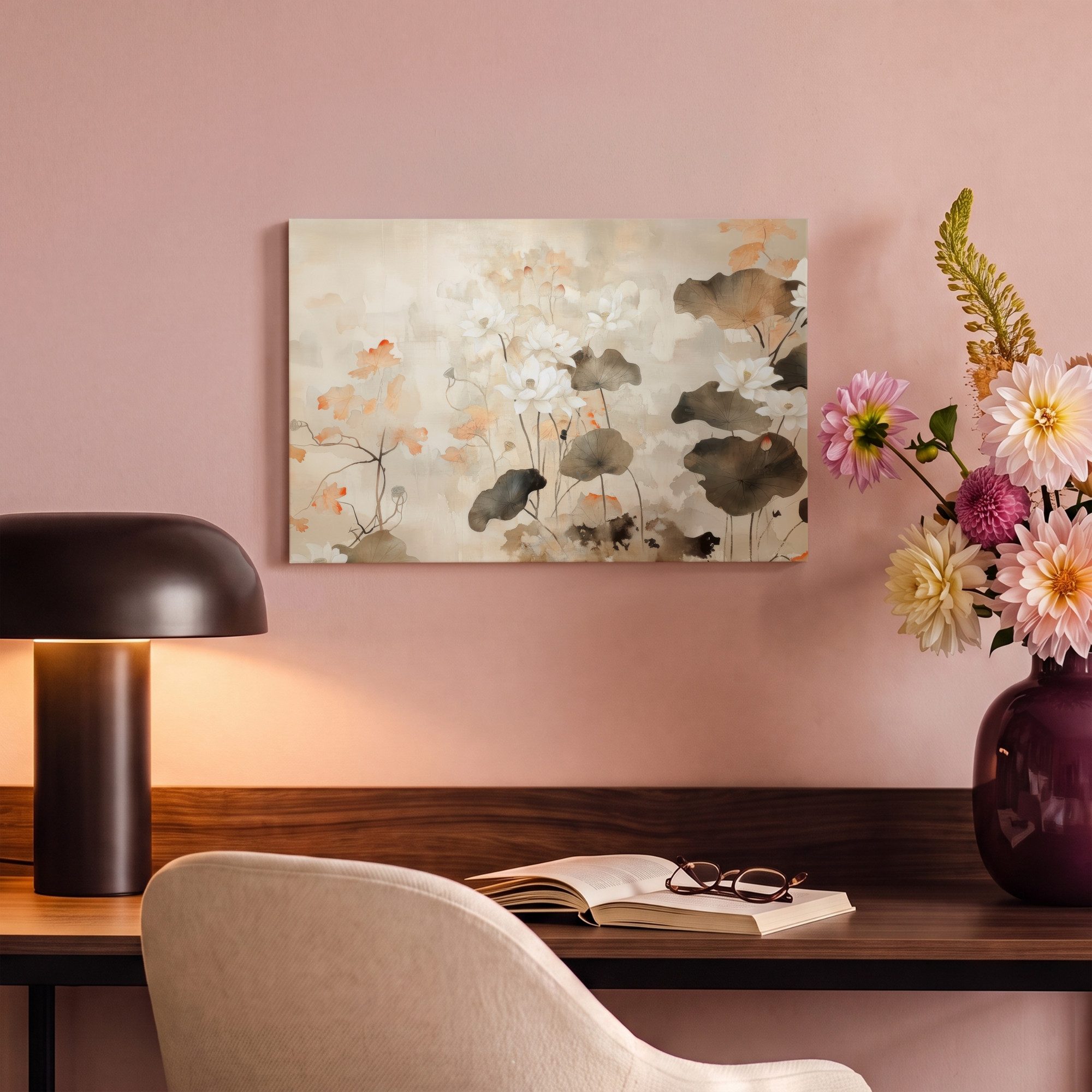 OneMillionCanvasses® Leinwandbild Blumen - Japandi - Wabi sabi, Fotodruck (1 St), Wandbild, Deko Schlafzimmer Wohnzimmer Flur 20x20 cm – Bild 4 von 5