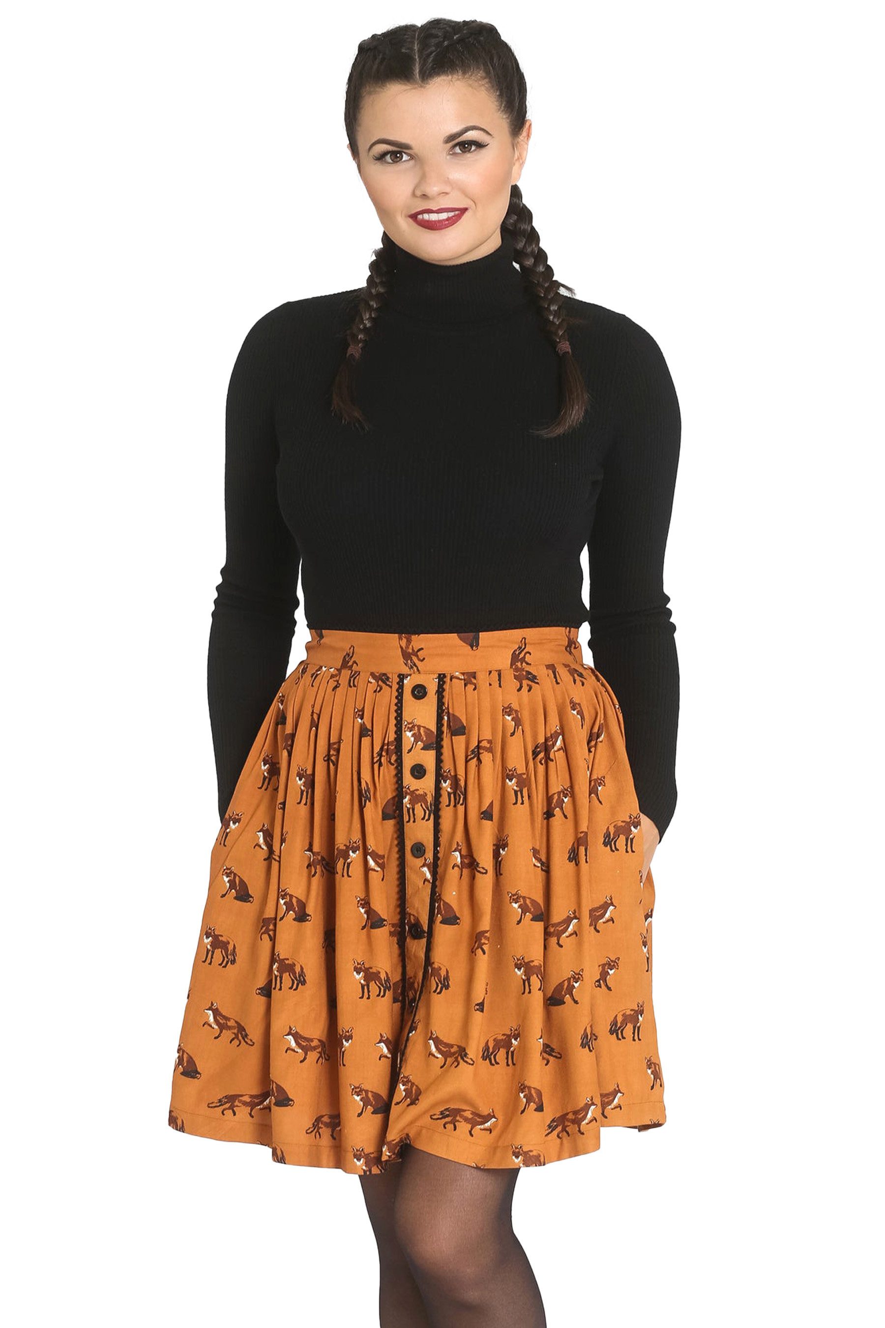 Hell Bunny A-Linien-Rock Vixey Skirt Braun Retro Vintage Swing günstig online kaufen