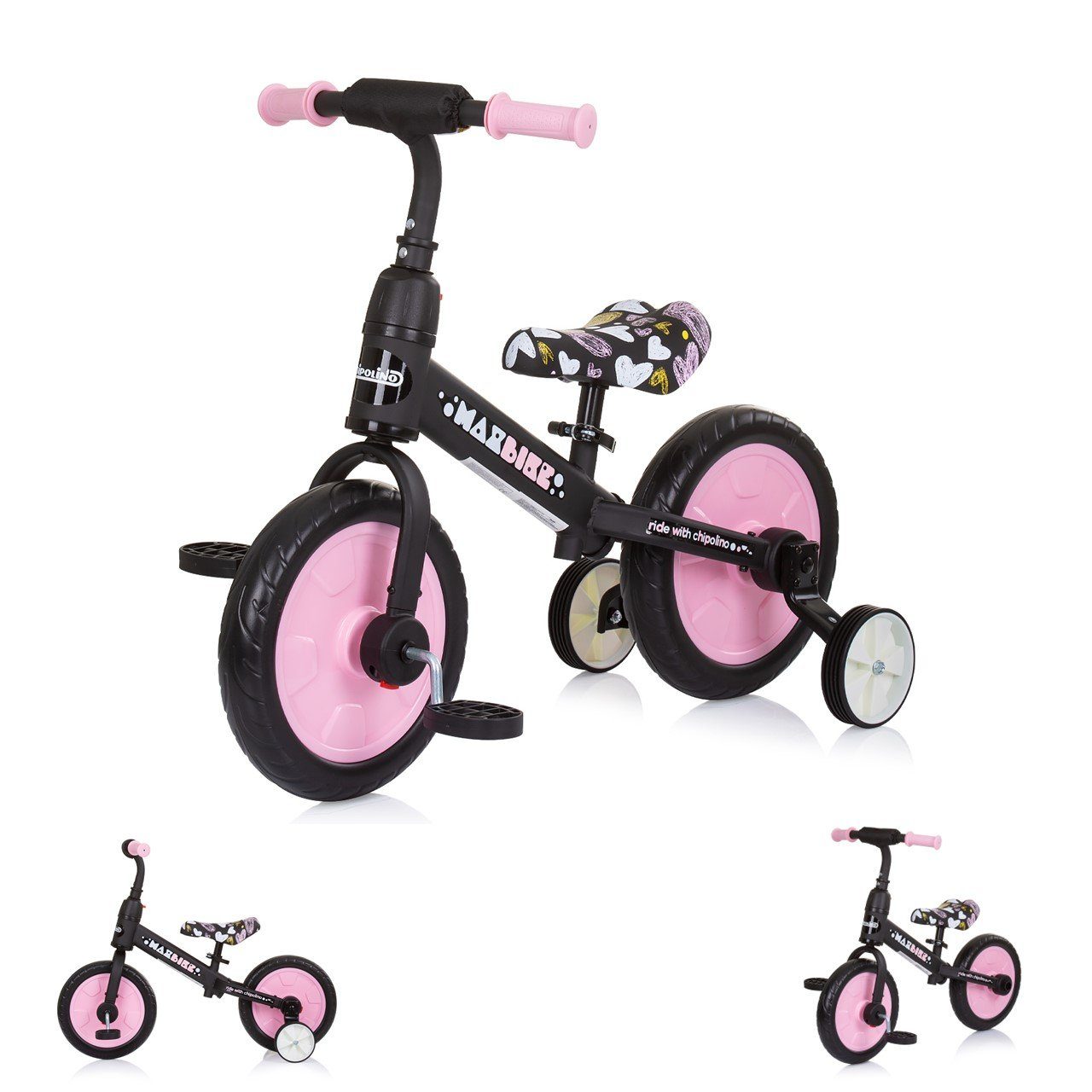 Chipolino Laufrad Dreirad, Laufrad 2 in 1 Max Bike 10 Zoll (25,40 cm) Zoll, 10 Zoll Räder, Pedale, Stützräder pink