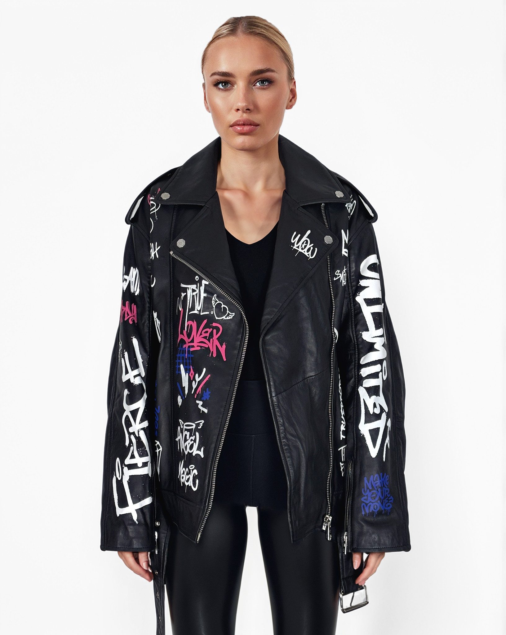 trueprodigy Lederjacke Anya Graffitiprint,asymmetrischer Reißverschluss und günstig online kaufen