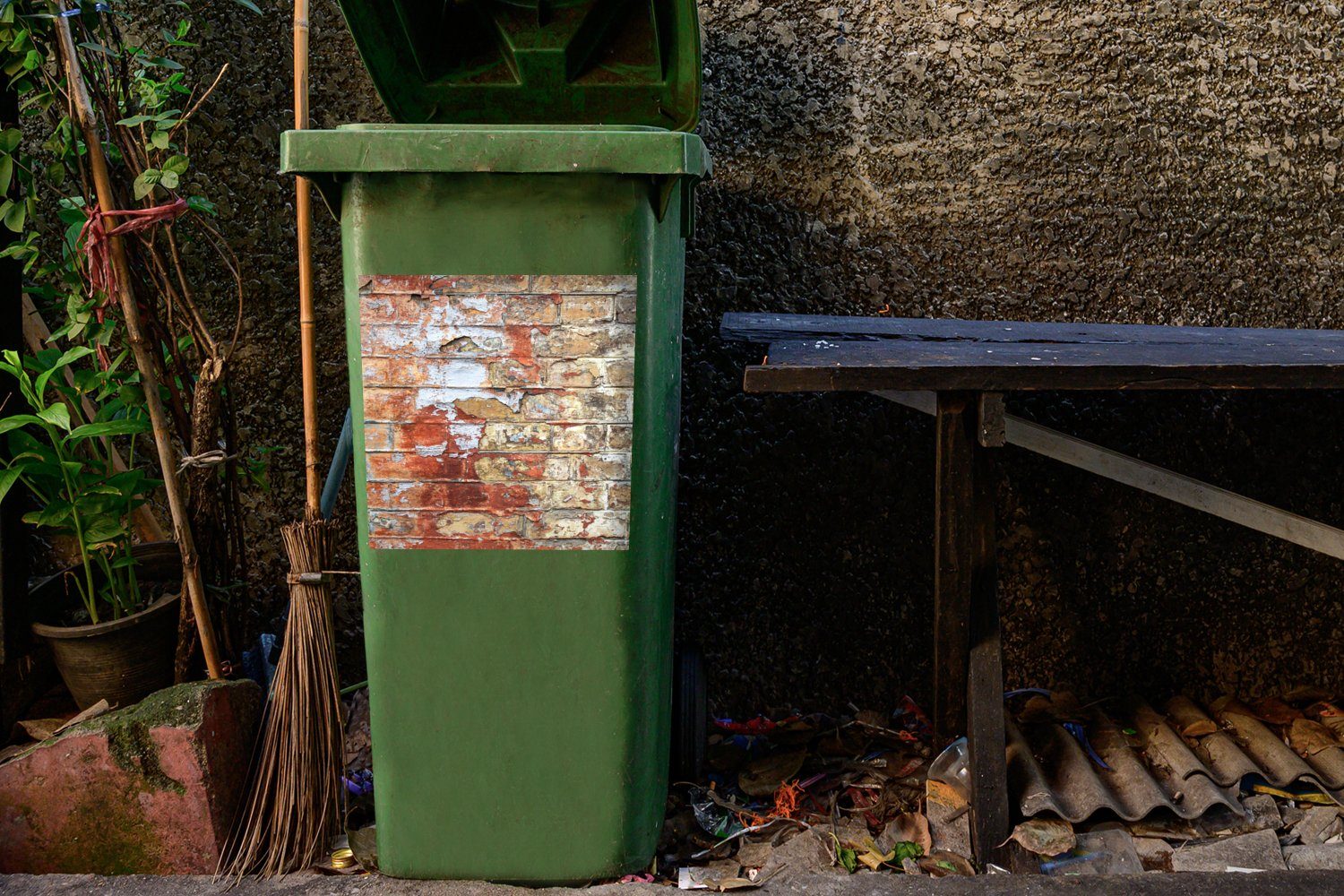Ziegel Sticker, Mülltonne, Wände (1 Mülleimer-aufkleber, St), Container, - Wandsticker MuchoWow Abfalbehälter - Farbe