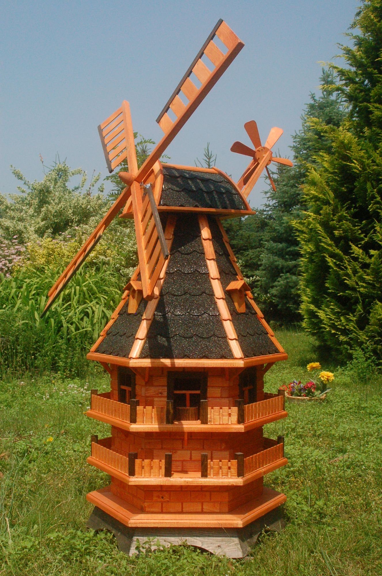 DSH DEKO SHOP HANNUSCH Gartenfigur XL Windmühle mit Solar-Beleuchtung - 1,5 Meter Höhe Dunkel