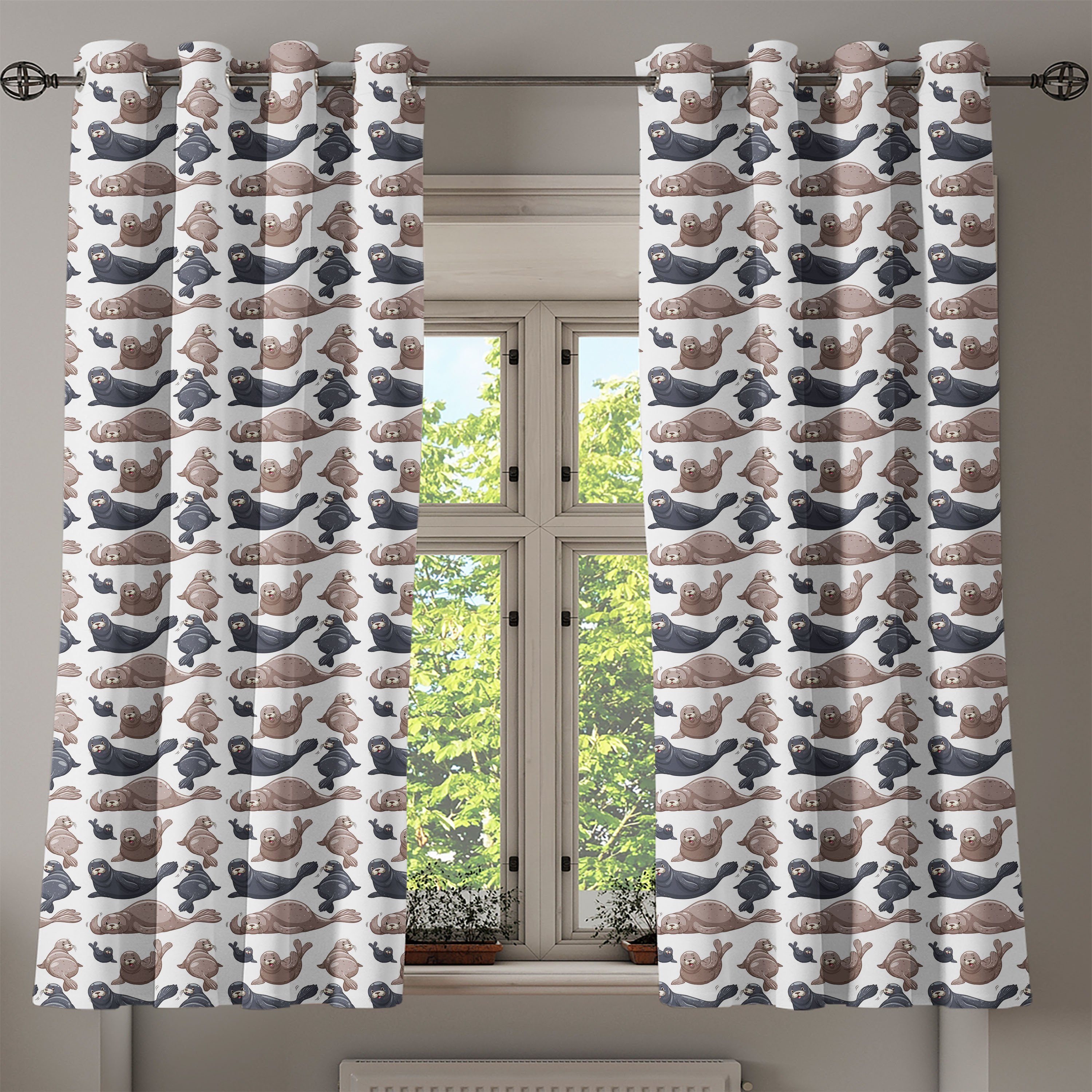 Schlafzimmer Gardine Wohnzimmer, Exotisch Tropical Wild 2-Panel-Fenstervorhänge für Dekorative Abakuhaus, Sea Lion