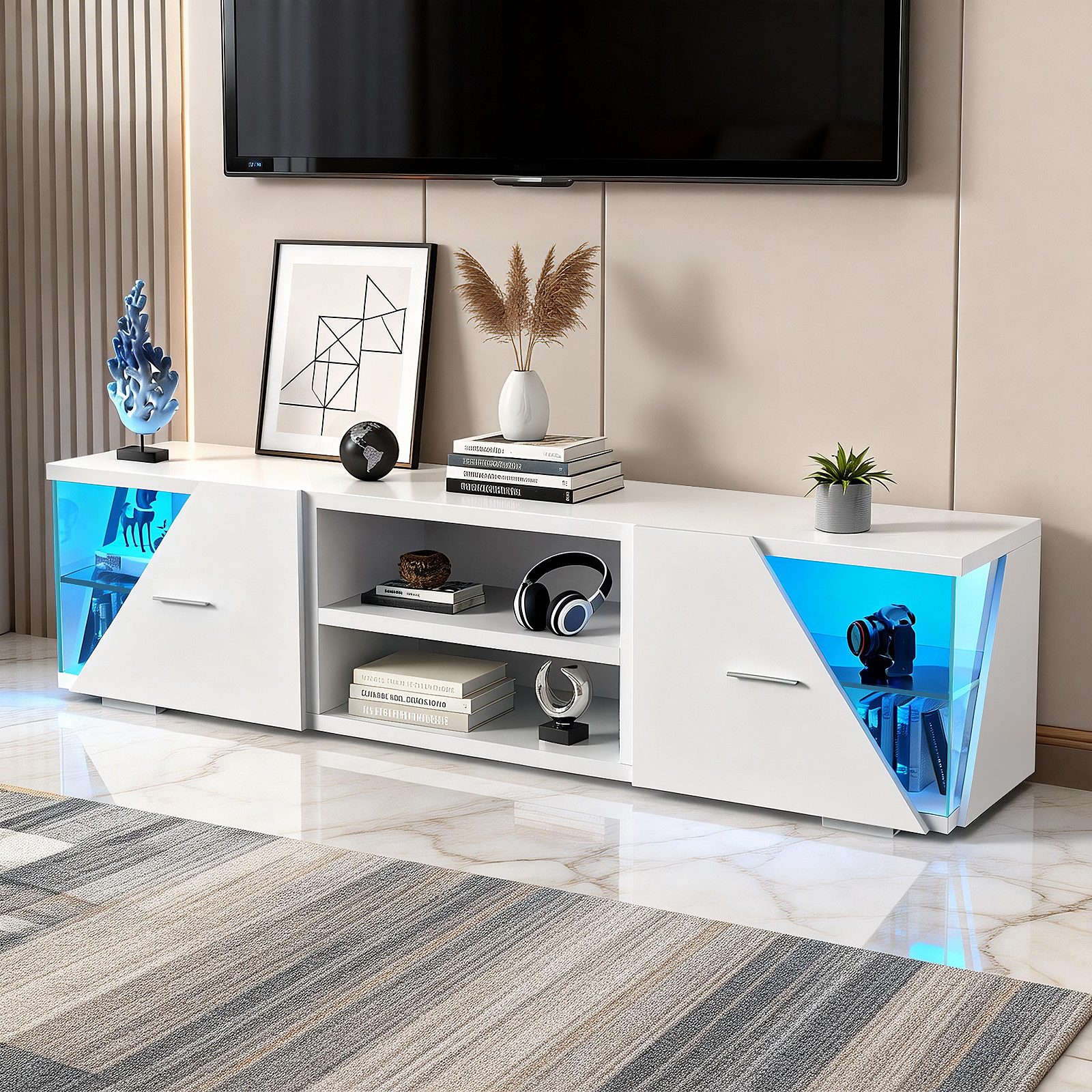 oyajia Lowboard LED TV-Schrank (mit LED-Beleuchtung, stehend Lowboard, 150cm), für Fernseher bis 55 Zoll