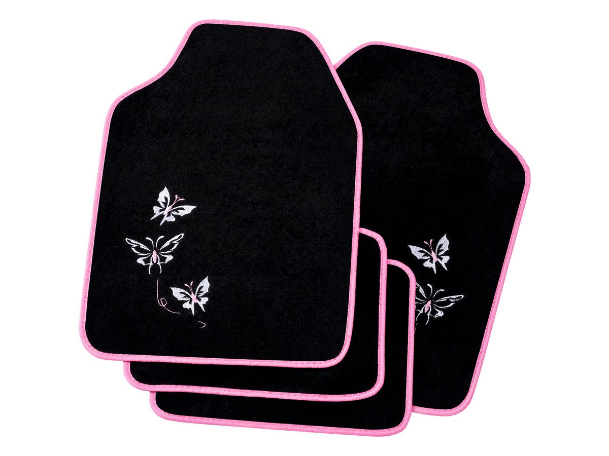 Woltu Auto-Fußmatten (4 St), Sie passen auf fast allen Pkw, Vans und Lkw., Universal Auto Teppich Stickerei Butterfly