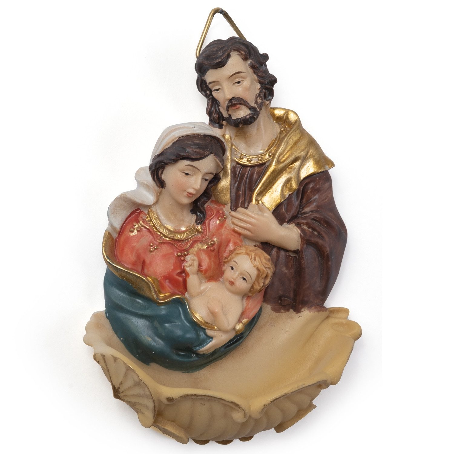 Moritz Dekofigur Wandfigur Heilige Familie mit Weihwasserbecken, Polyresin Figuren Deko Geschenk Geometrische TierFigur Modern Skulptur