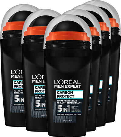 L'ORÉAL PARIS MEN EXPERT Deo-Roller Deo Roll-on Carbon Protect, Packung, 6-tlg.