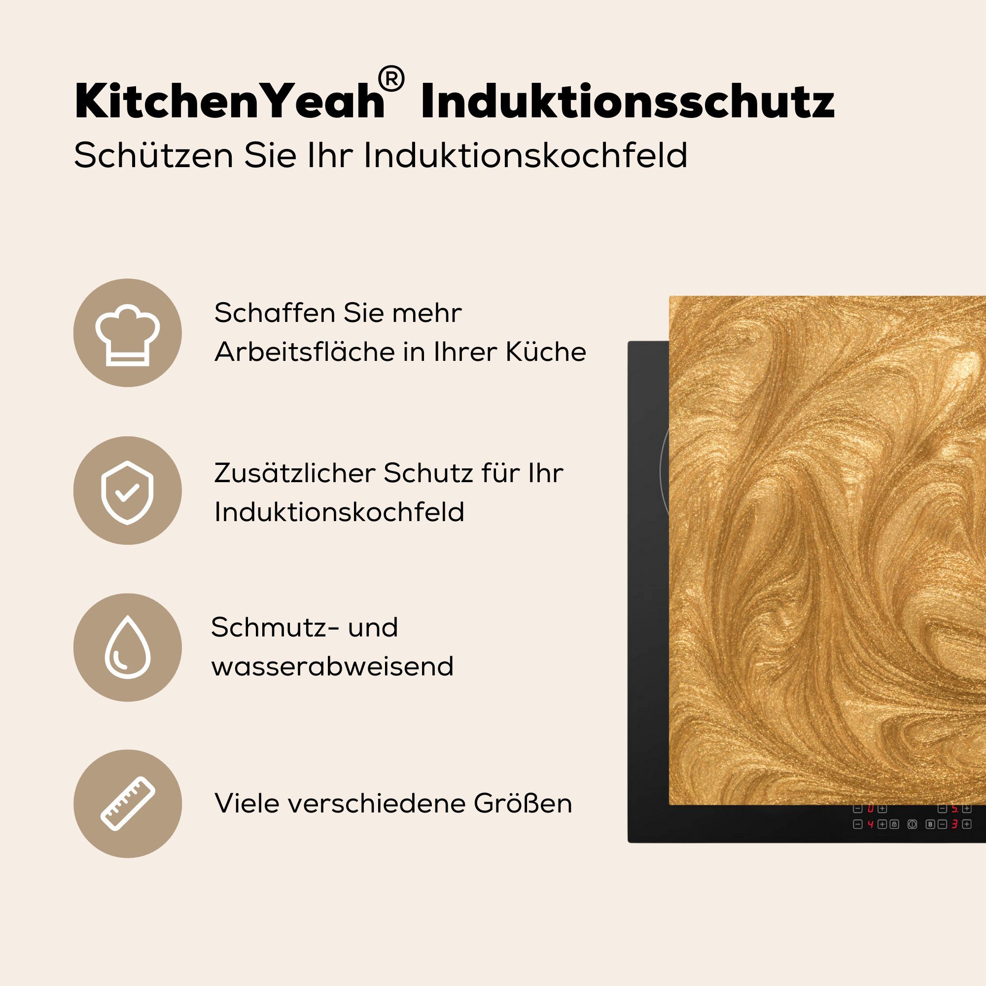 Schutz Kreis Herdblende-/Abdeckplatte Golden die - 81x52 Vinyl, - Ceranfeldabdeckung tlg), (1 Farbe, MuchoWow für küche, cm, Induktionskochfeld