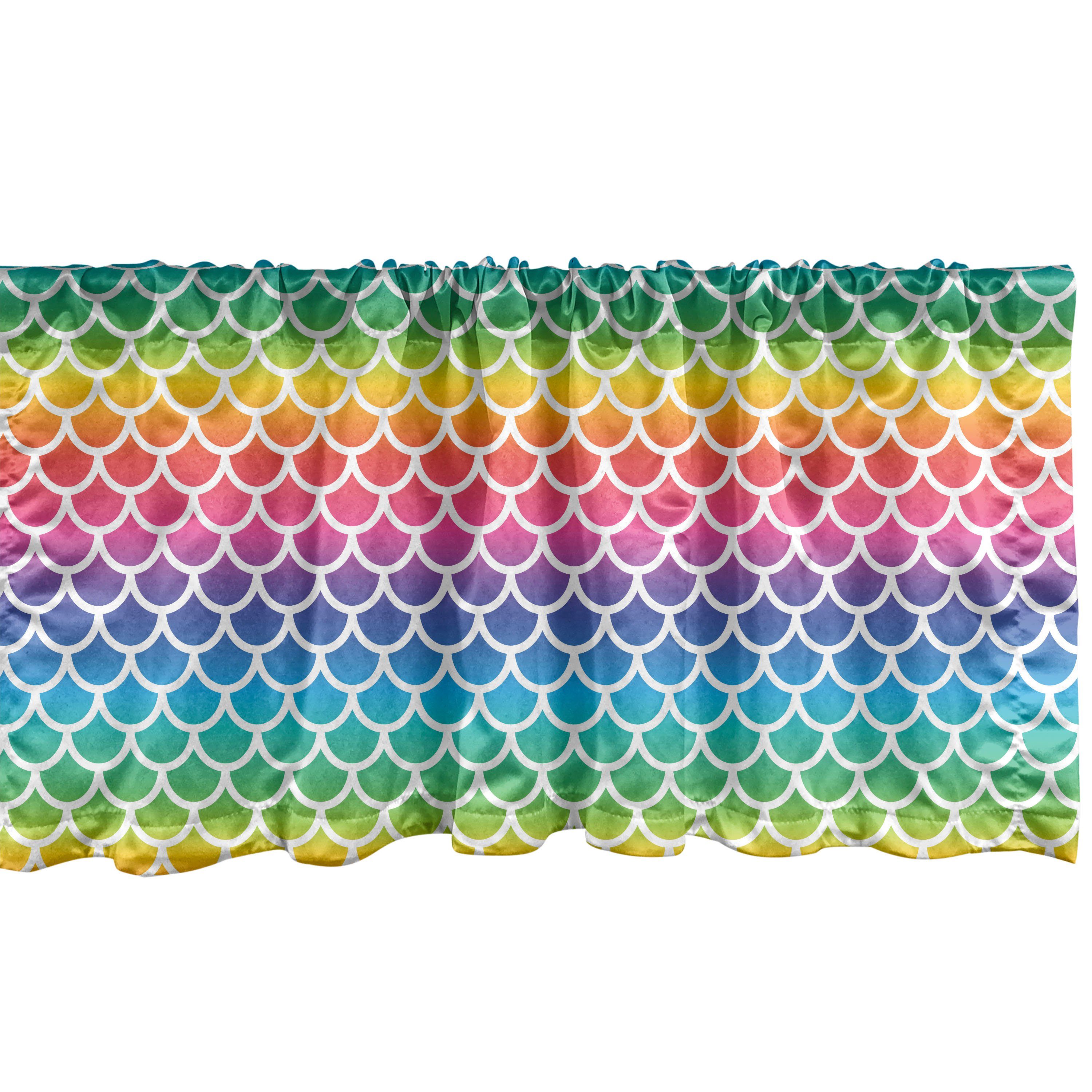 Scheibengardine Vorhang Volant für Küche Schlafzimmer Dekor mit Stangentasche, Abakuhaus, Microfaser, Abstrakt Regenbogen-Meerjungfrau-Endstück-Kunst