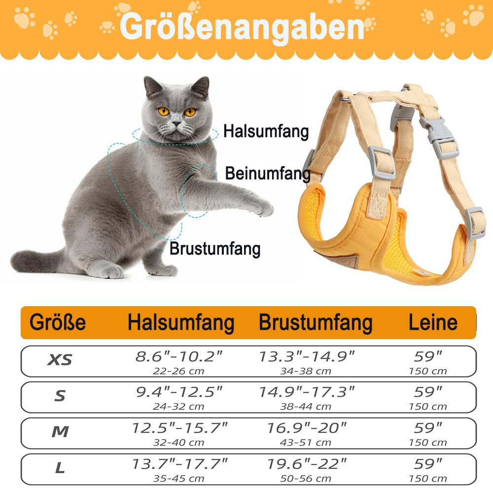 Ledander Katzen-Geschirr, verstellbares Katzegeschirr, Ausbruchsicher Katzengarnitur, Brustgeschirr für Katzen, Kätzchen, Hunde, Katzegeschirr mit Leine