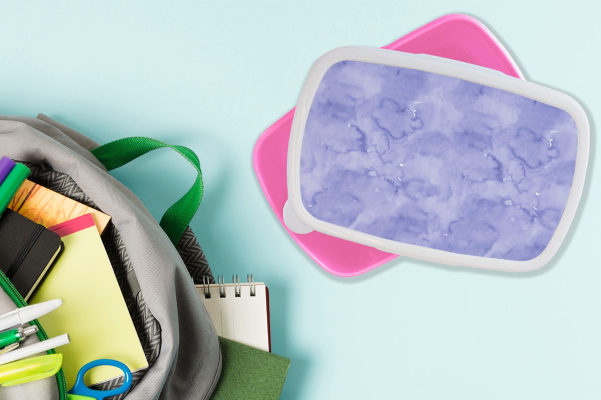 MuchoWow Lunchbox Muster - Lila Kinder, Kunststoff, für Aquarell Marmor, rosa Brotdose - Mädchen, Kunststoff (2-tlg), Erwachsene, - Brotbox Snackbox