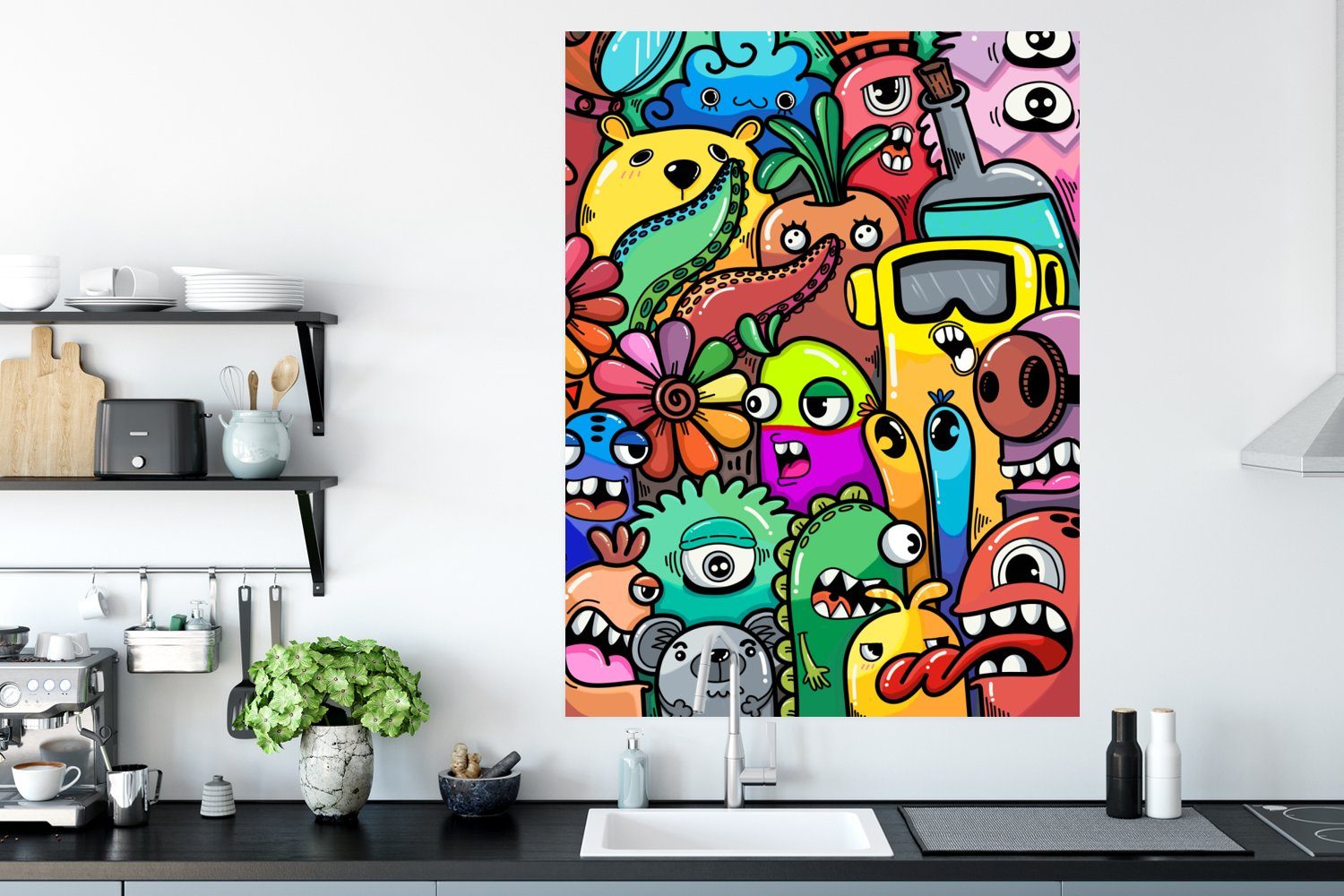 MuchoWow St), Deko, - Qualitätsdruck Monster Gemüse Poster Wandbild, Muster Dickes Schlafzimmer, Kinder, - Blumen - - Regenbogen Wohnzimmer, (1 Papier -