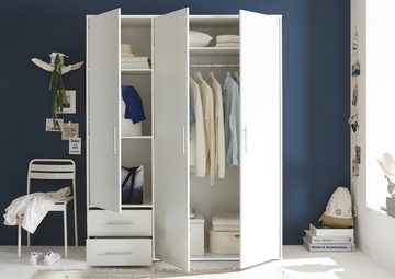 möbelando Kleiderschrank Valencia (BxHxT: 155x195x60 cm) in Weiß mit 2 Schubladen und 3 Türen