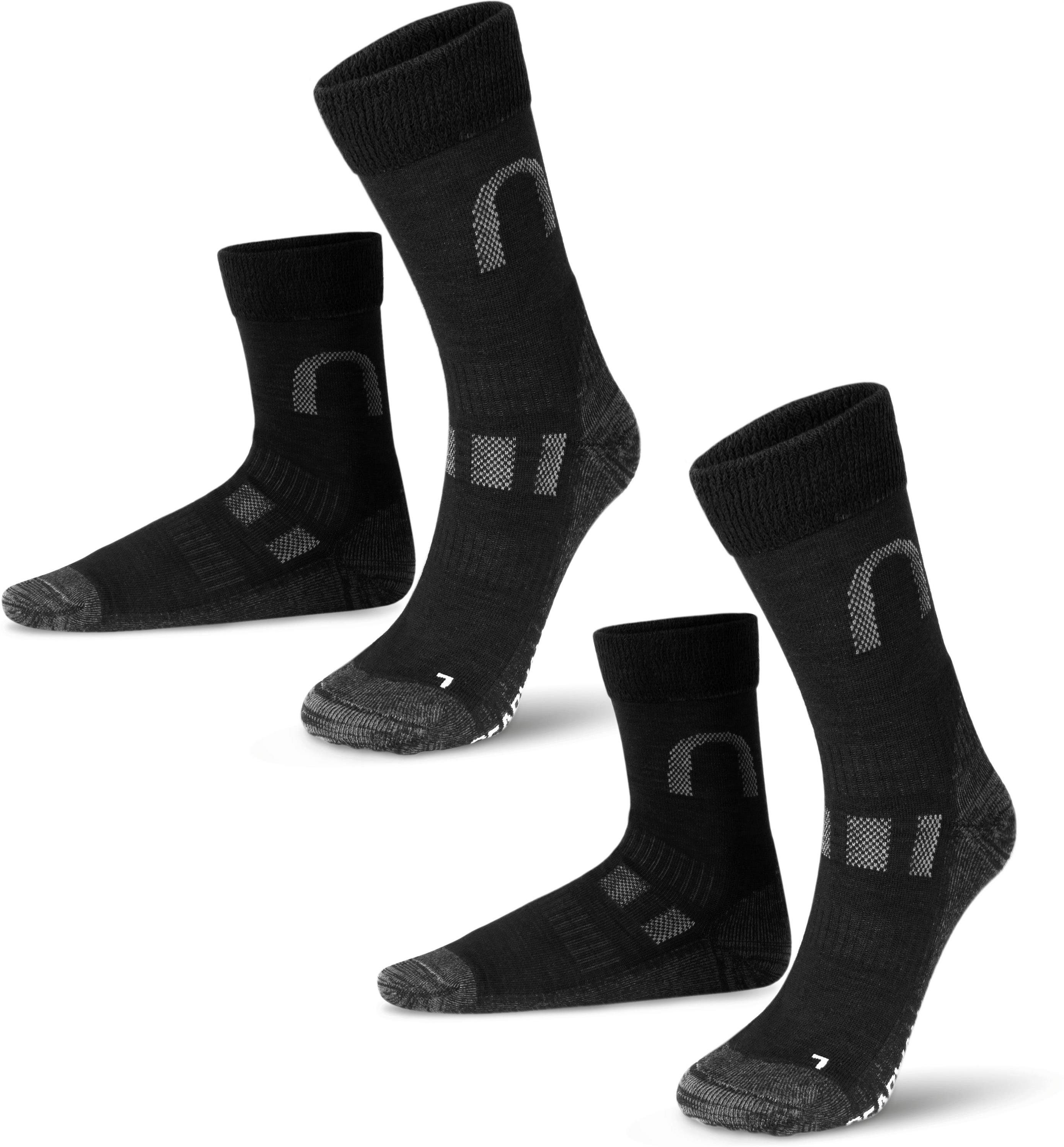 Merinowollsocken Trekkingsocken und normani (Set, 2 Wander- 2 Wandersocken Schwarz Paar) hochwertige Merinowolle Paar