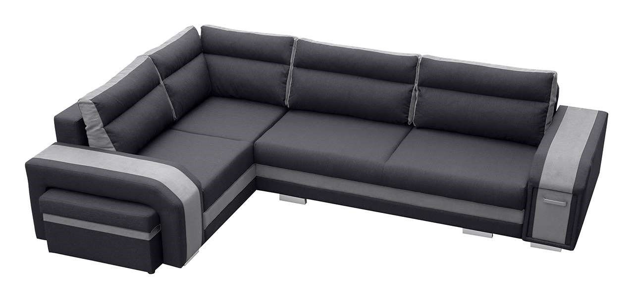 Ecksofa und Dunkelgrau-hellgrau Schlaffunktion mit Hocker L-Form MKS MÖBEL Couch Inari - mit NASSAN, Minibar