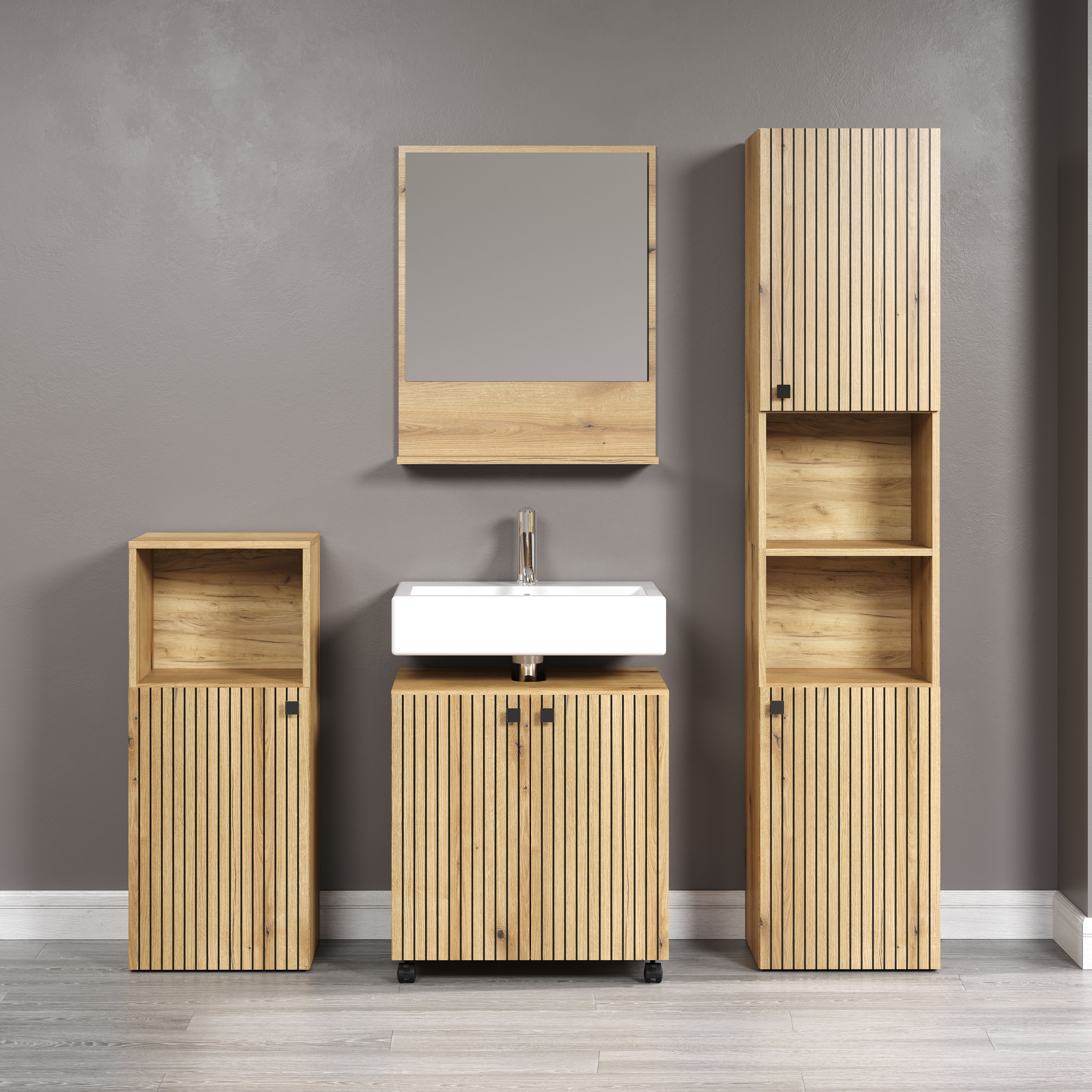 welltime Badmöbel-Set Amrum Waschbeckenunterschrank Spiegel Hochschrank Bad günstig online kaufen