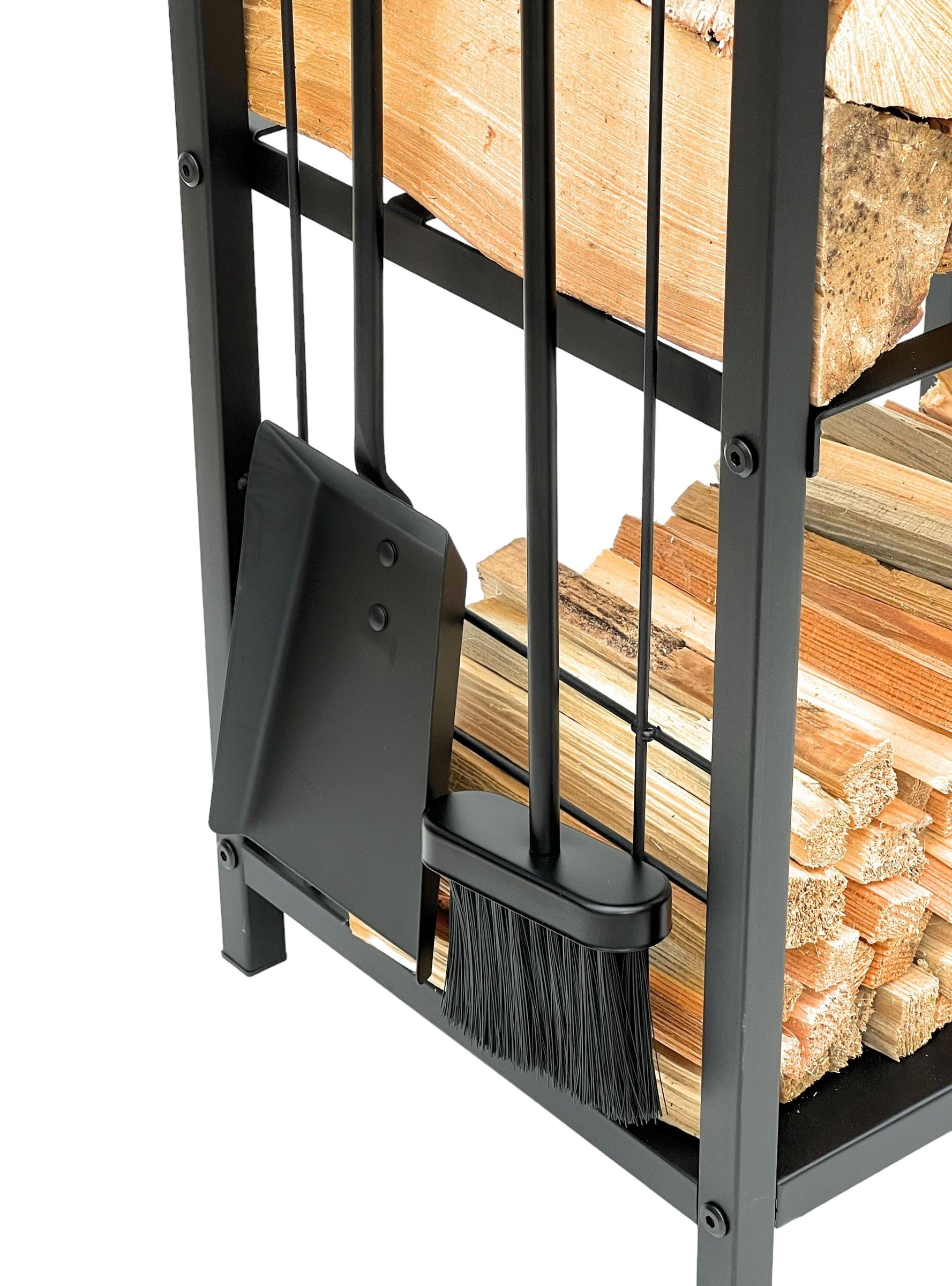 DanDiBo Kaminholzregal Metall Schwarz 72 cm mit Kaminbesteck Kaminholzständer – Bild 4 von 5