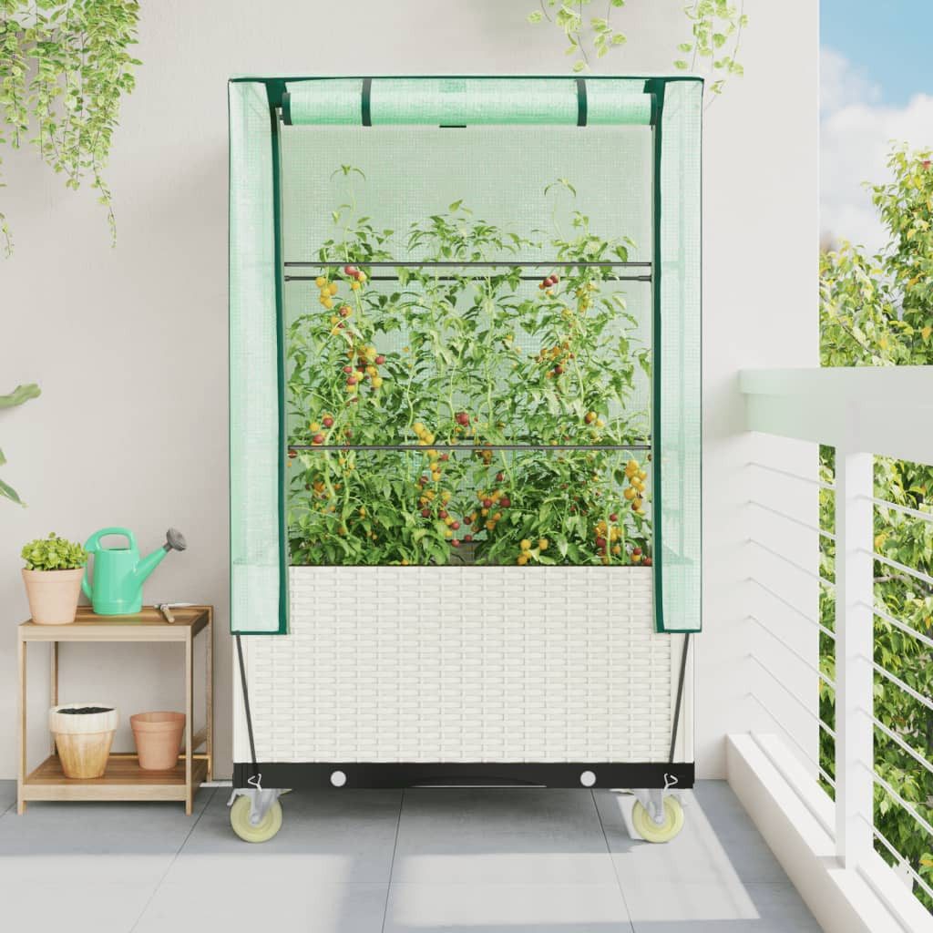 Thumbnail - vidaXL Hochbeet Hochbeet mit Aufsatz und Rollen Rattan-Optik 80x50x182 cm (1 St)