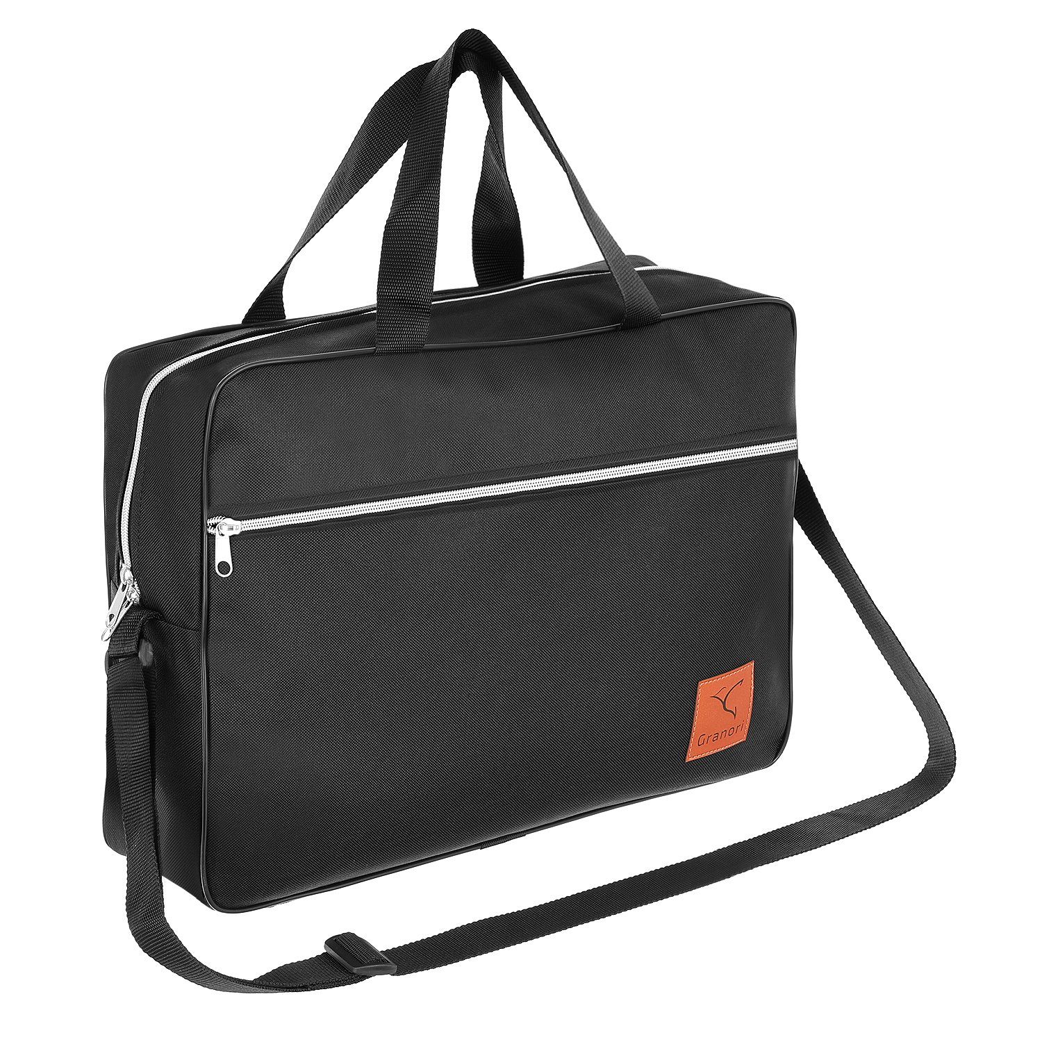 Granori Reisetasche 40x30x10 cm Handgepäck für Lufthansa Flug, extra leicht, mit verstellbarem Schultergurt Schwarz