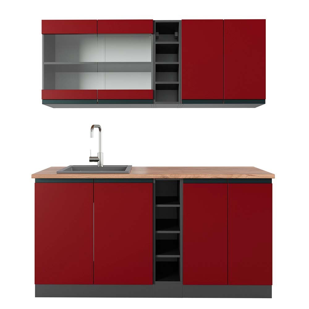 Vicco Küchenzeile R-Line, Rot/Anthrazit, 160 cm, günstig online kaufen