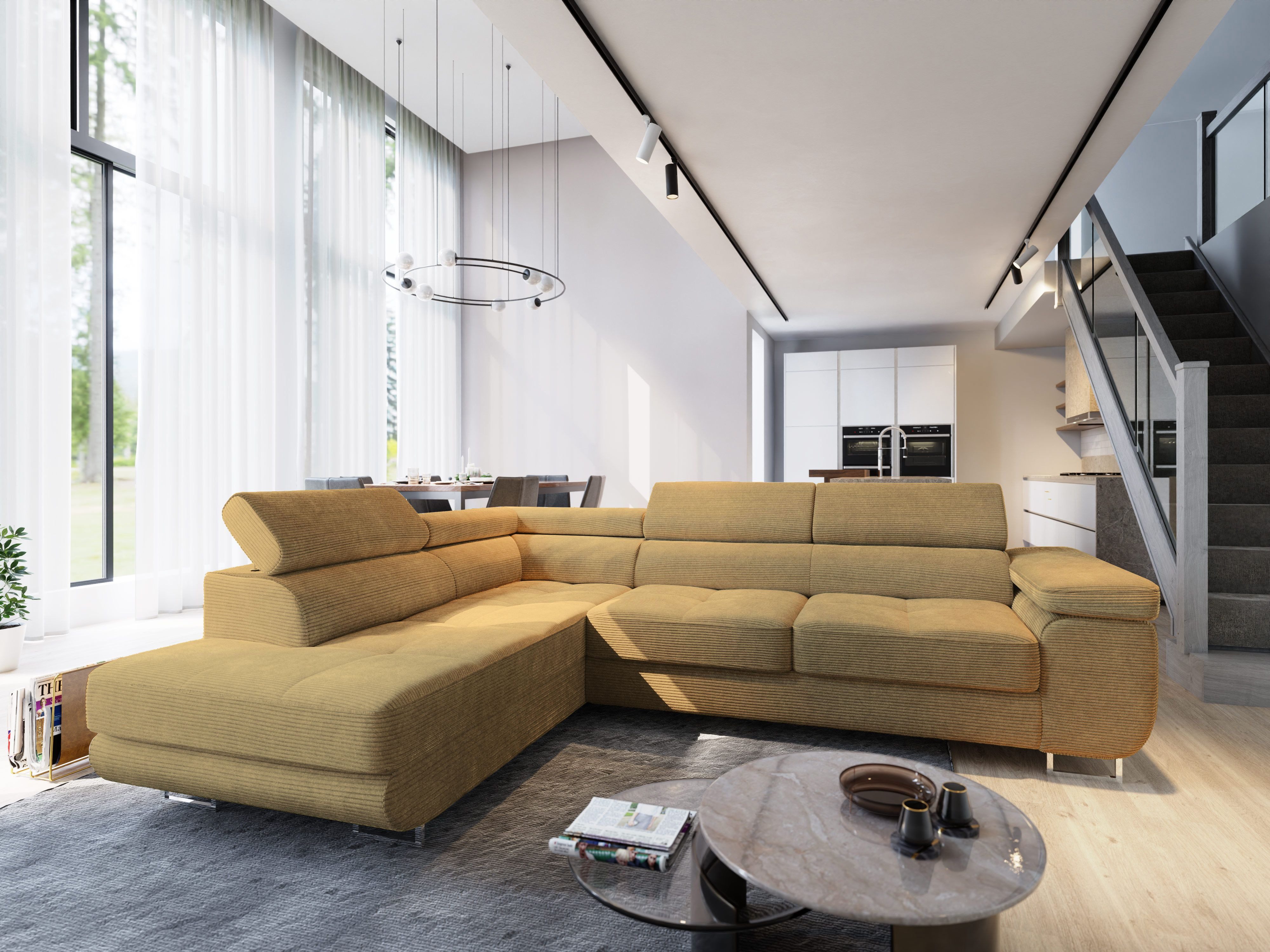 Ecksofa APIRO mit Schlaffunktion L-Form, Sofa mit Bettkasten