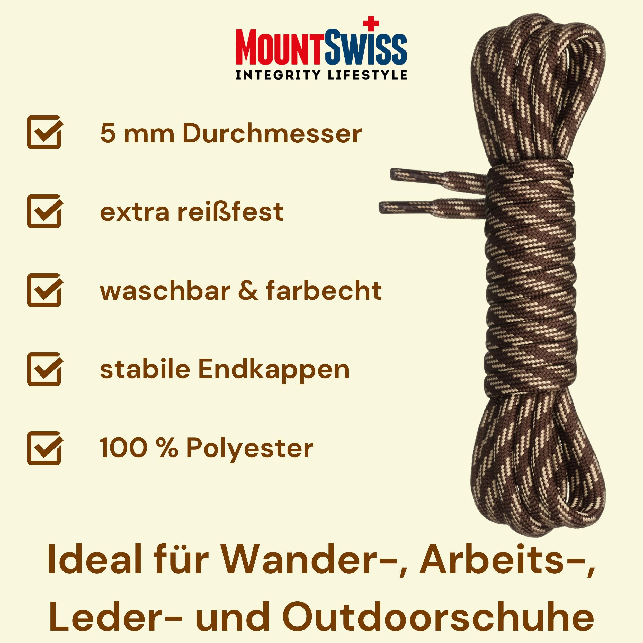 Mount Swiss Schnürsenkel Rundsenkel für Trekking- und Arbeitsschuhe, ø 5 mm, Länge 70 - 220 cm