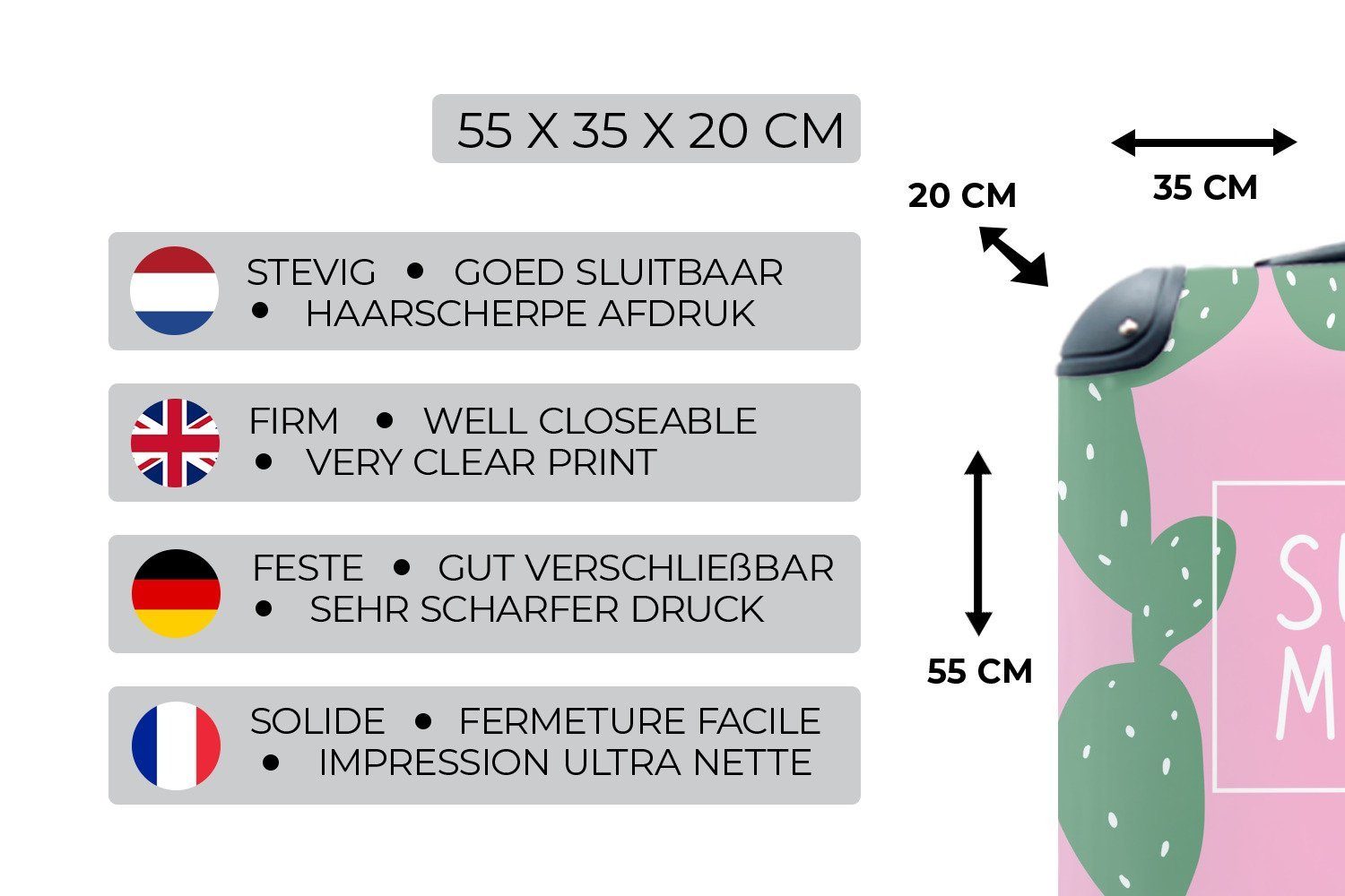 mit Sommer - Reisekoffer 4 Muster - Kaktus Ferien, - Handgepäckkoffer Rosa, MuchoWow - Trolley, rollen, Rollen, Handgepäck für Reisetasche Zitate