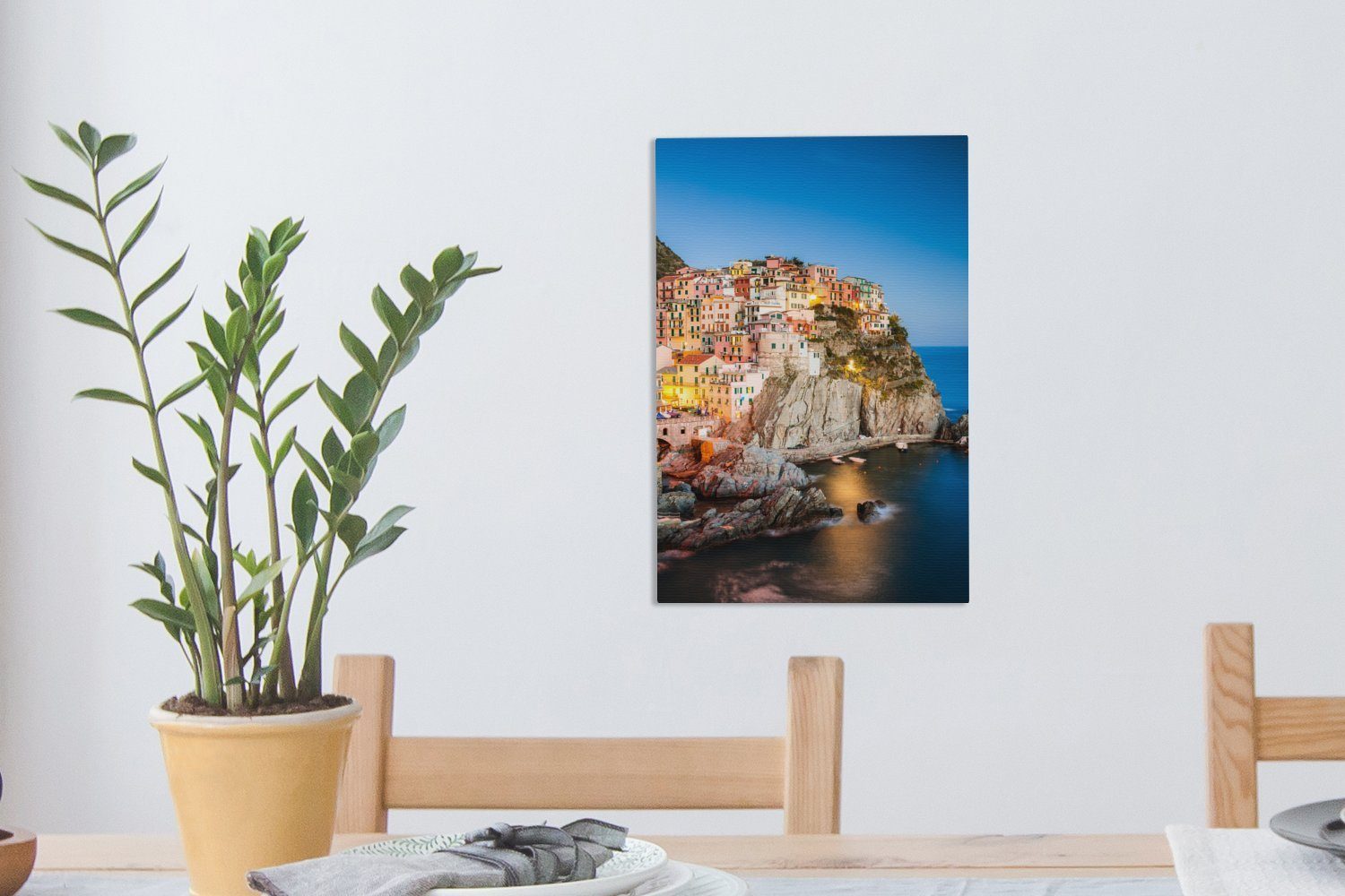 OneMillionCanvasses® Leinwandbild Italien Abenddämmerung, bespannt 20x30 Zackenaufhänger, Manarola - (1 cm - inkl. Leinwandbild fertig St), Gemälde