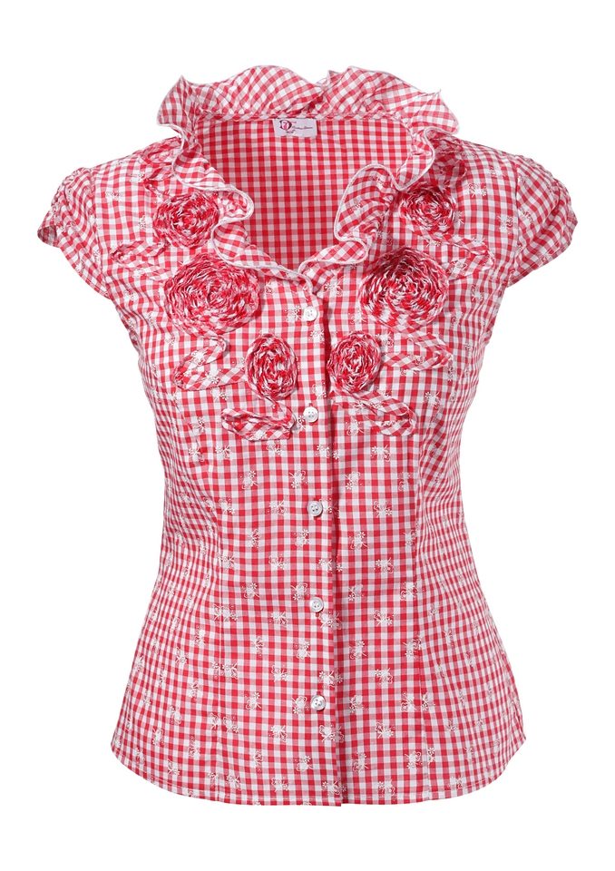 Dirndl Bluse Rot Kariert - Trachtenbluse Für Oktoberfest & Volksfeste