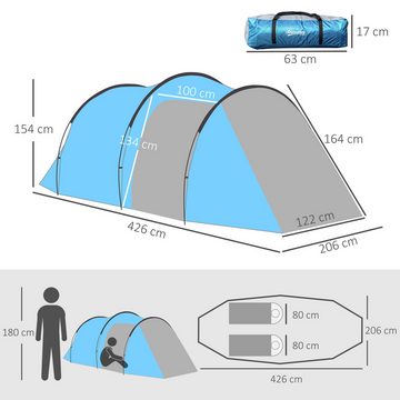 Outsunny Tunnelzelt für 2-3 Personen, Personen: 3 (Zelt, 1 tlg., Campingzelt), Glasfaser Polyester Hellblau 426 x 206 x 154 cm