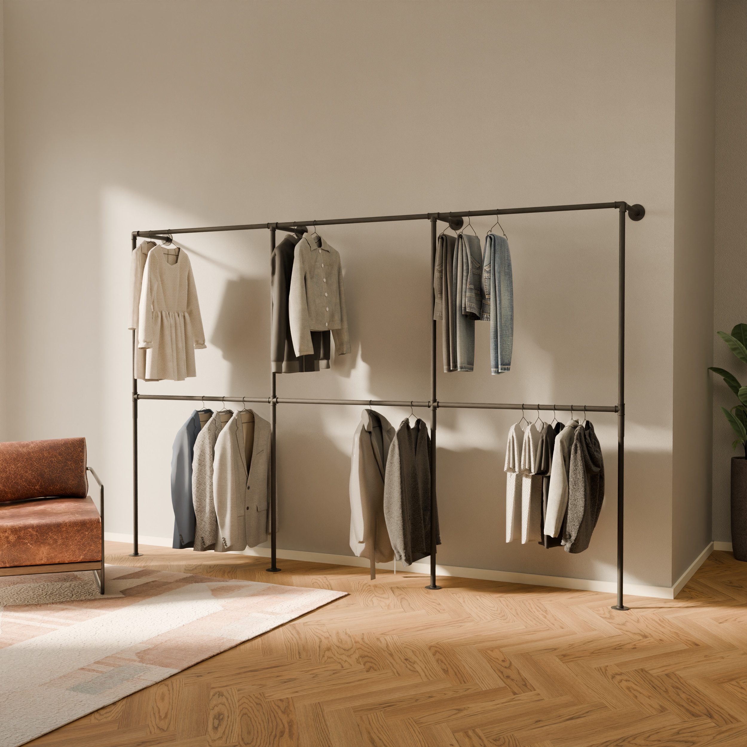 pamo. design Kleiderständer TIM DOUBLE Industrial Kleiderstange zur Wandmontage, (Set, 1)