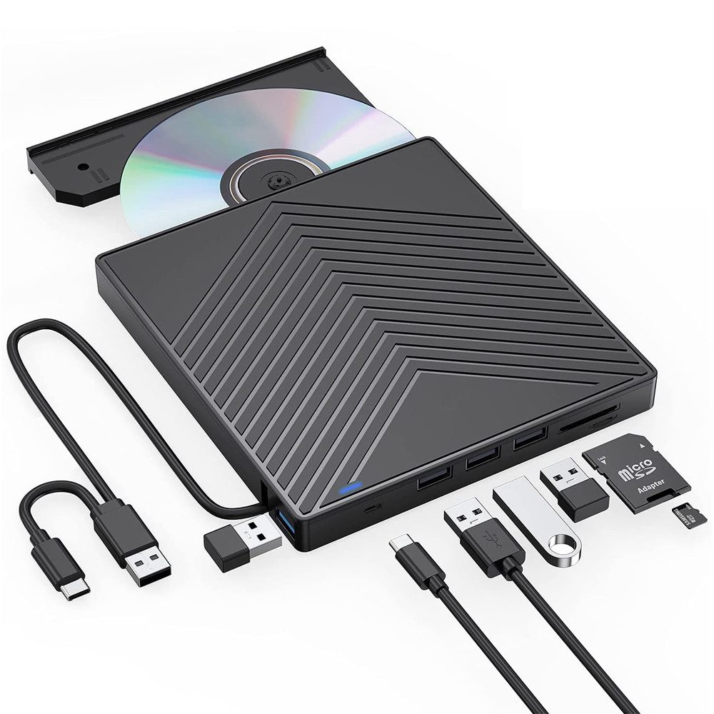 TUWENA Externes DVD Laufwerk, Plug-and-Play CD Laufwerk, mit SD/TF-Anschluss DVD-Brenner