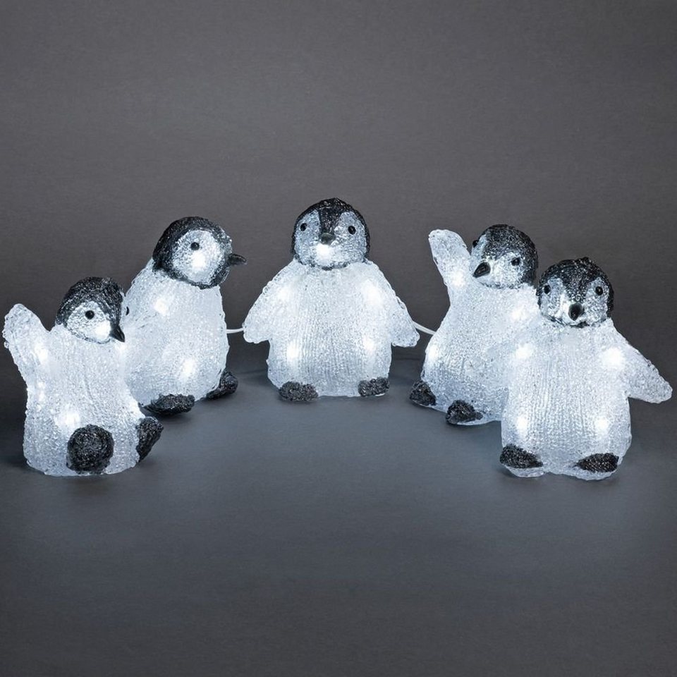 KONSTSMIDE LED Dekofigur Babypinguine, LED fest integriert, Kaltweiß, LED  Acryl Babypinguine, 5er-Set, Außenbereich, Außentrafo, Kabel weiß,  Schutzart: